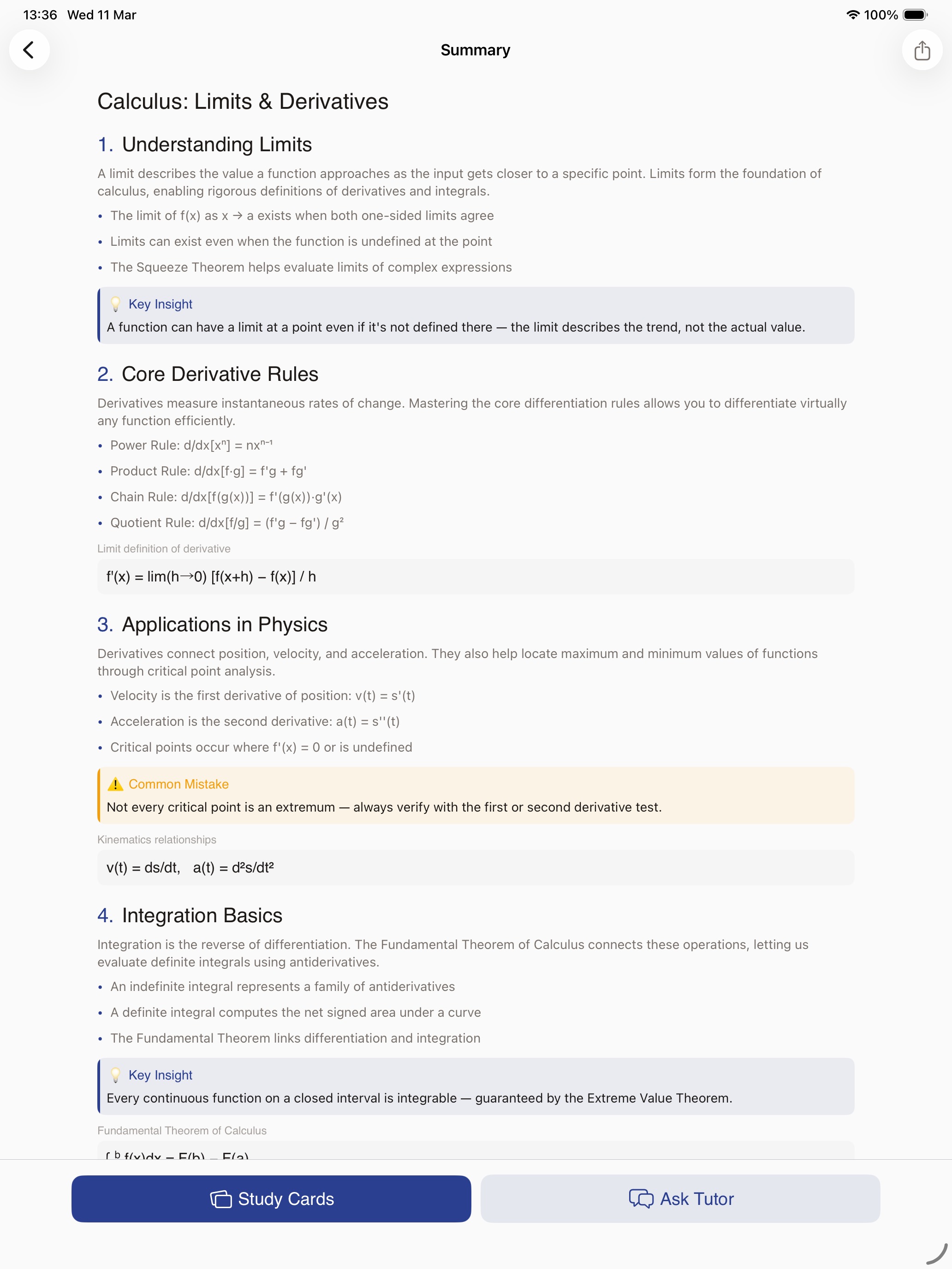Brainfold on iPad - Rich Summary