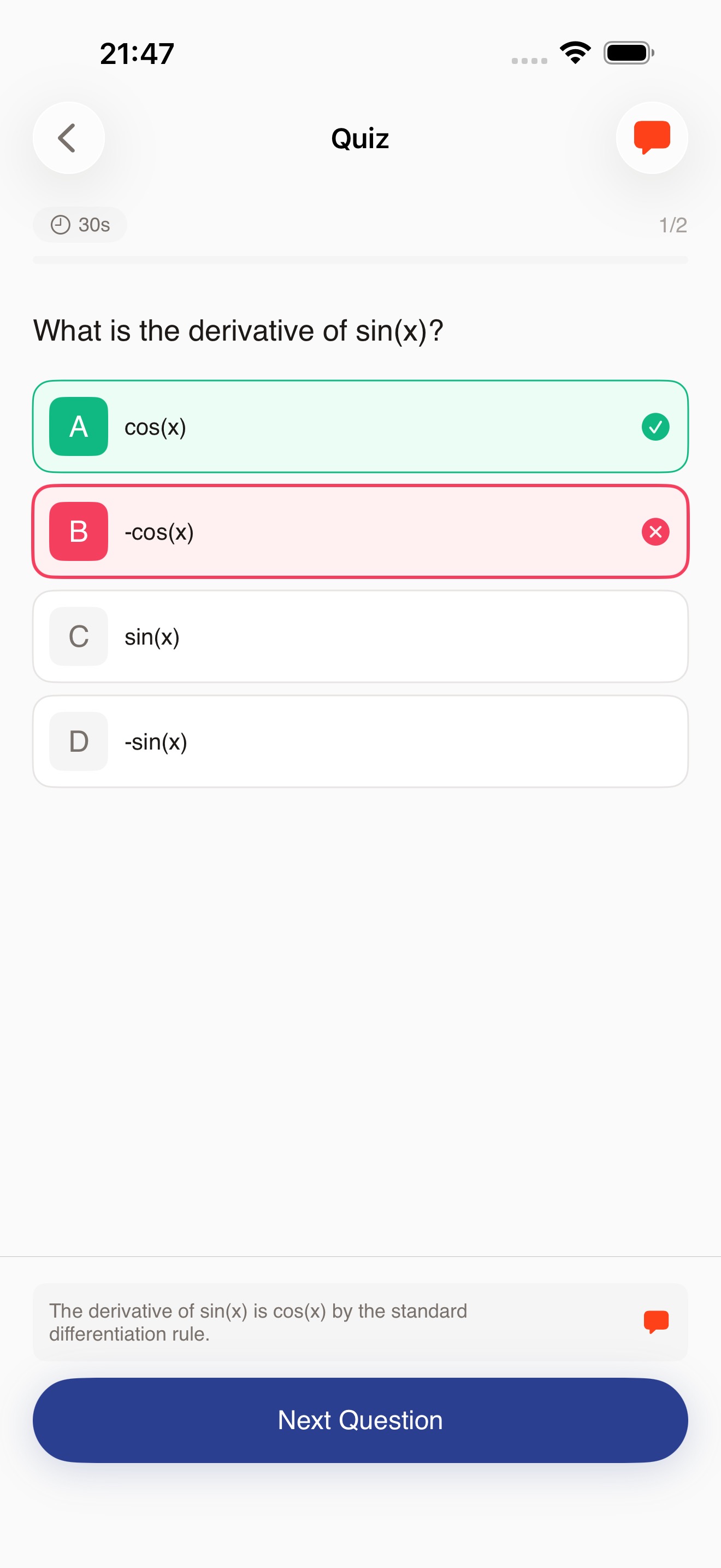 Multiple choice quiz with answer feedback