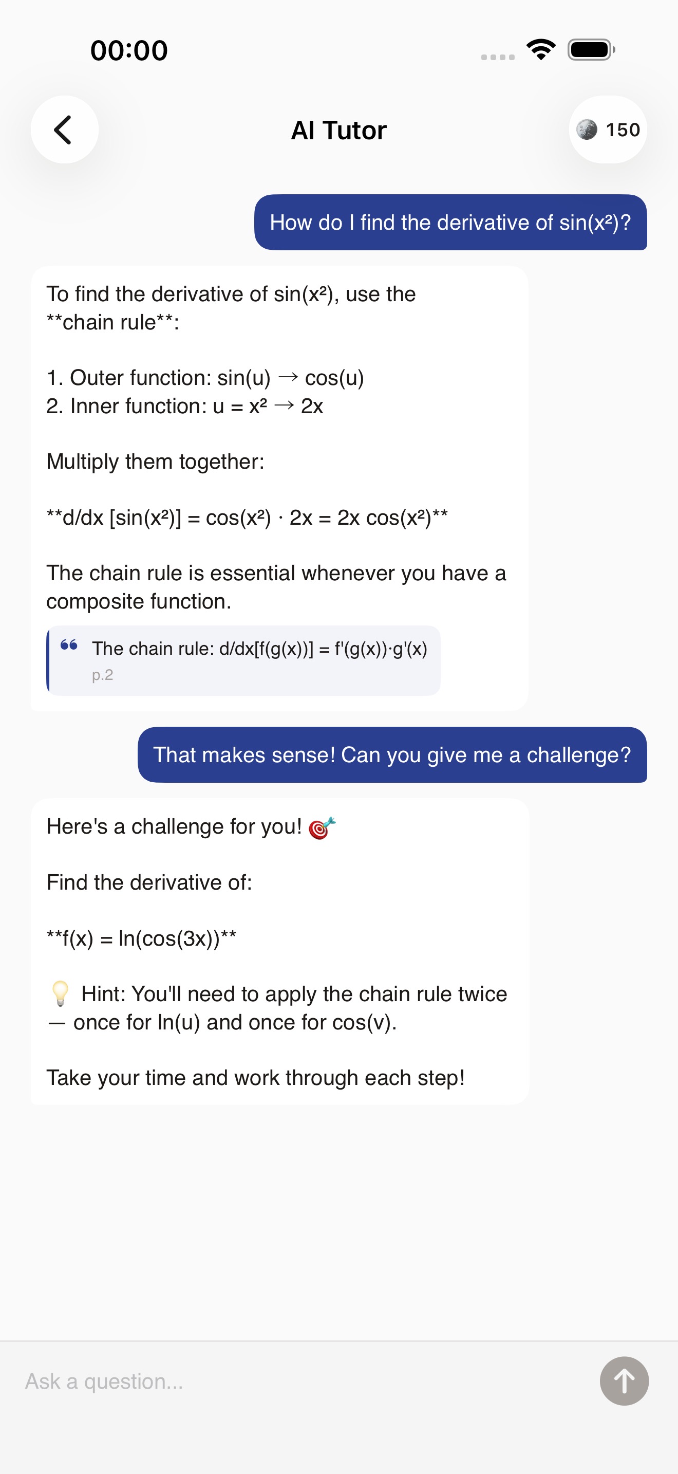 AI tutor chat with structured explanations