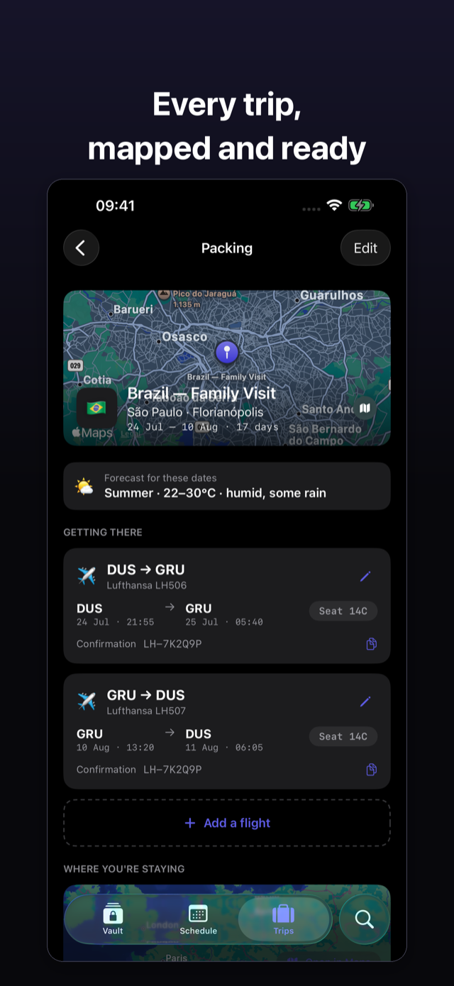 Trip overview with travel readiness