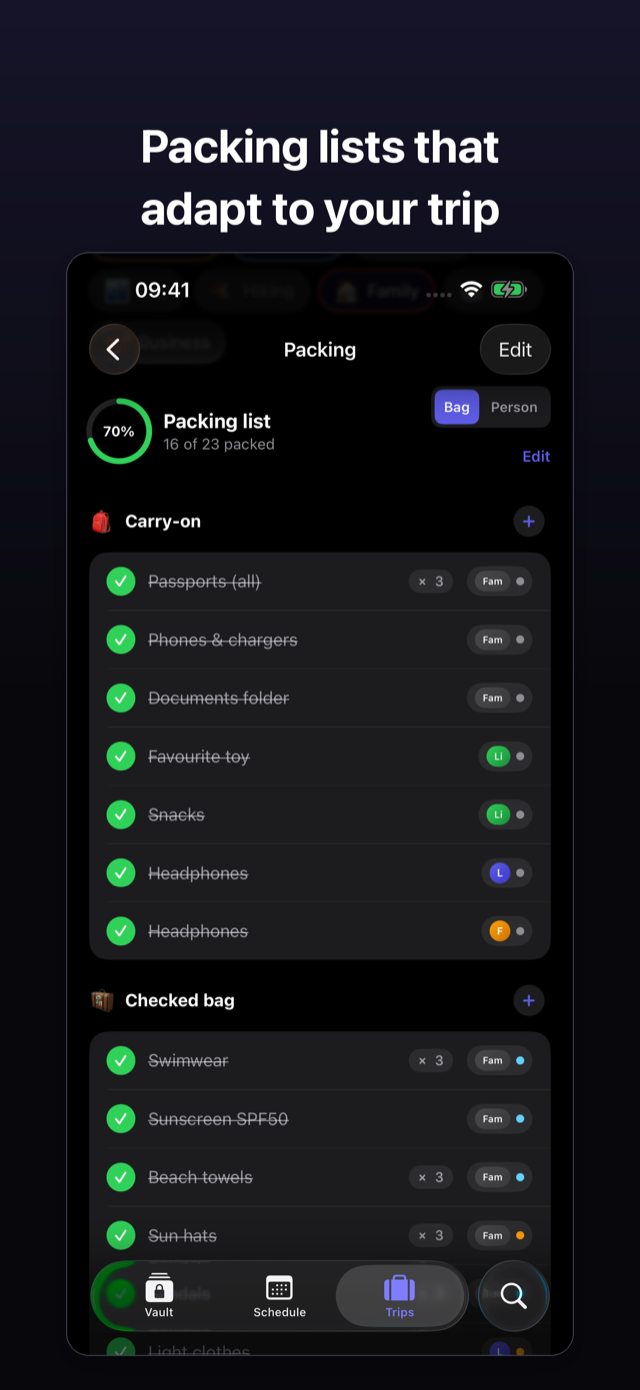 Smart packing checklist