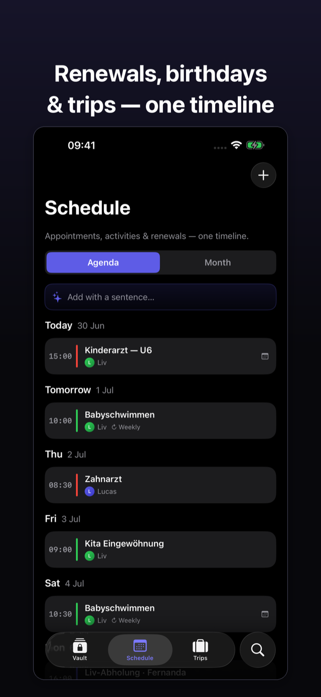 Schedule with renewal events