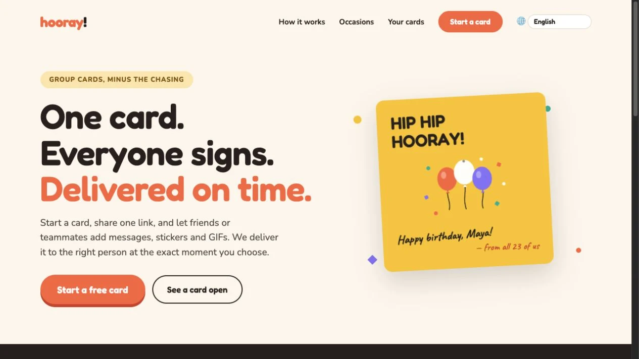 Hooray — Group greeting cards on the Hooray website
