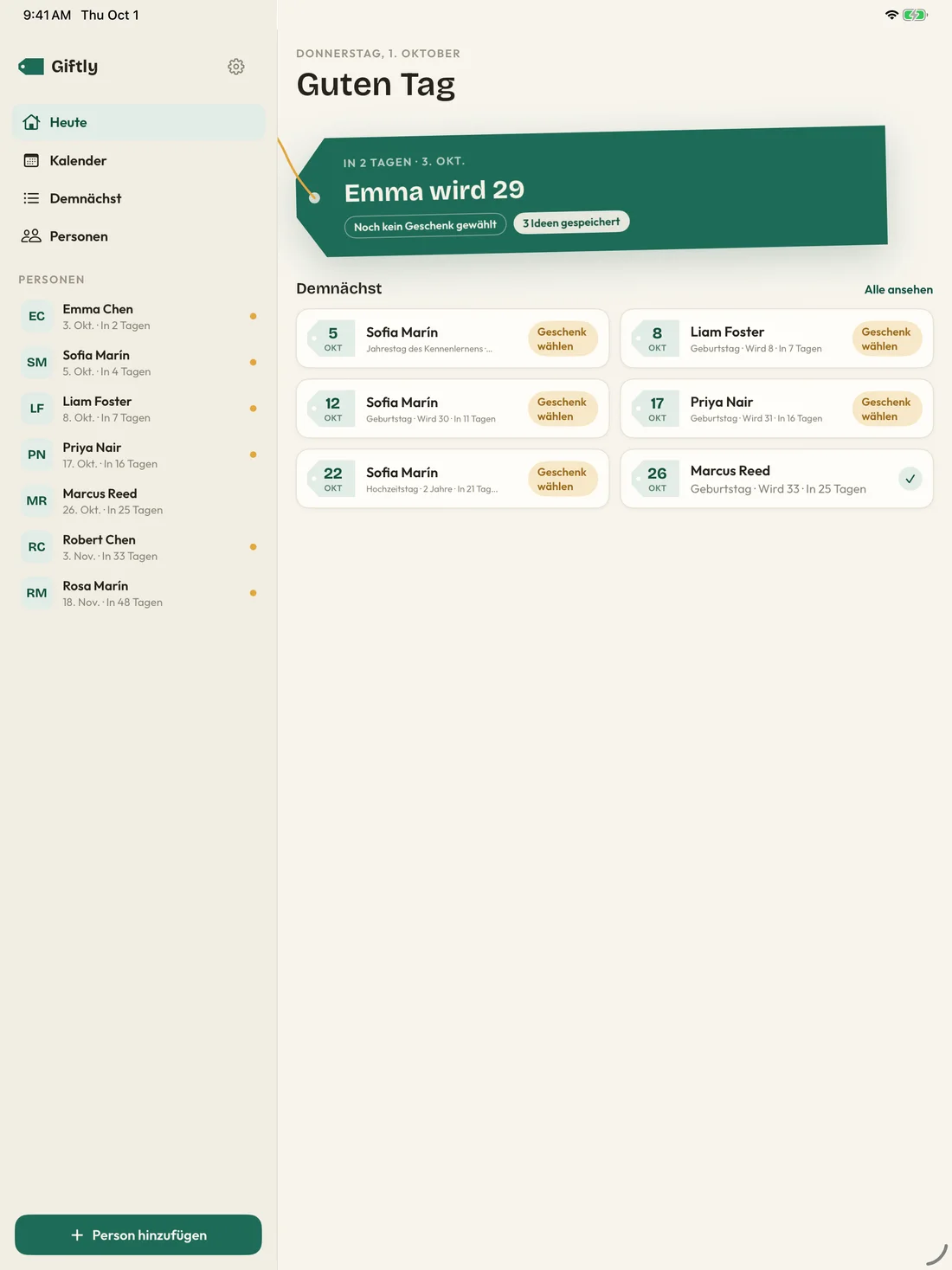 Giftly on iPad — de