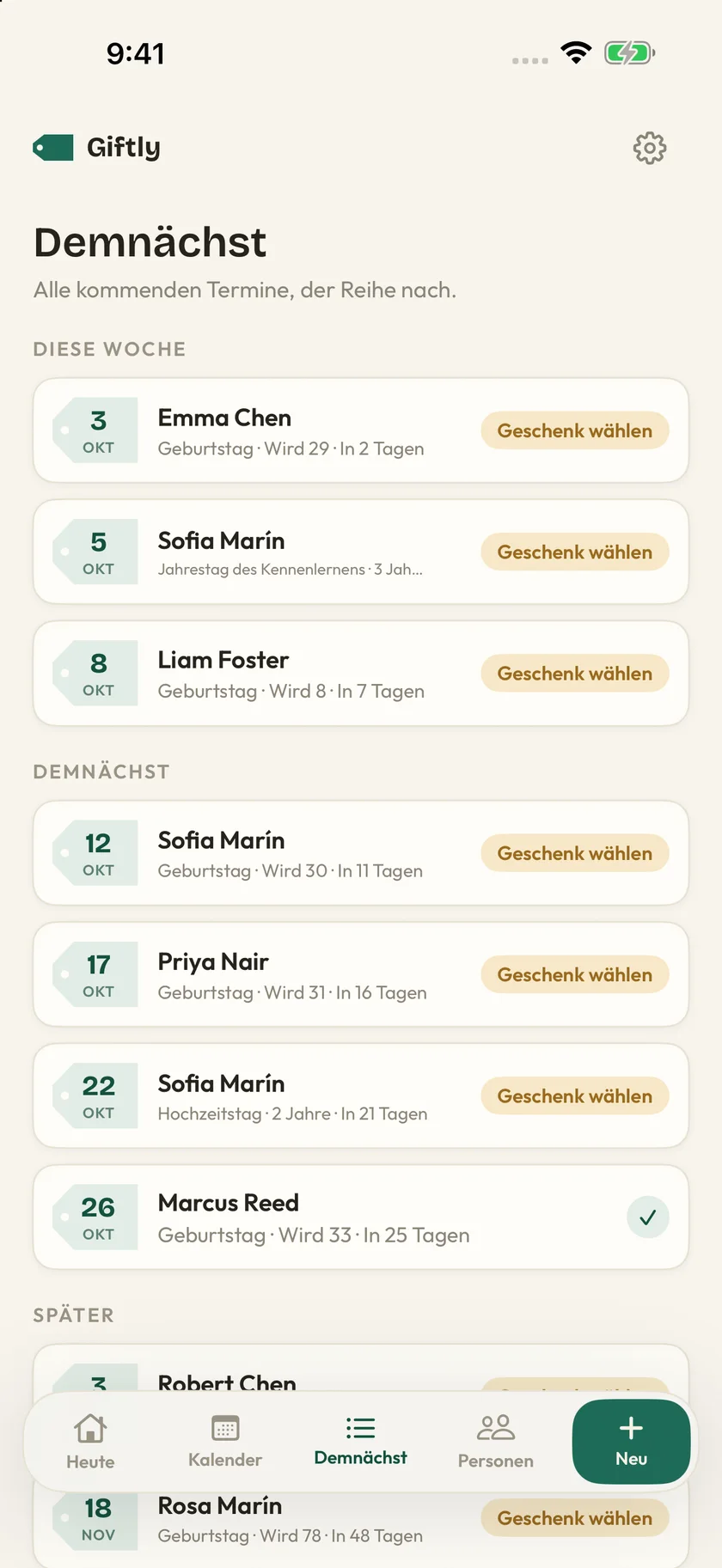 Giftly — Wichtige Termine (de)