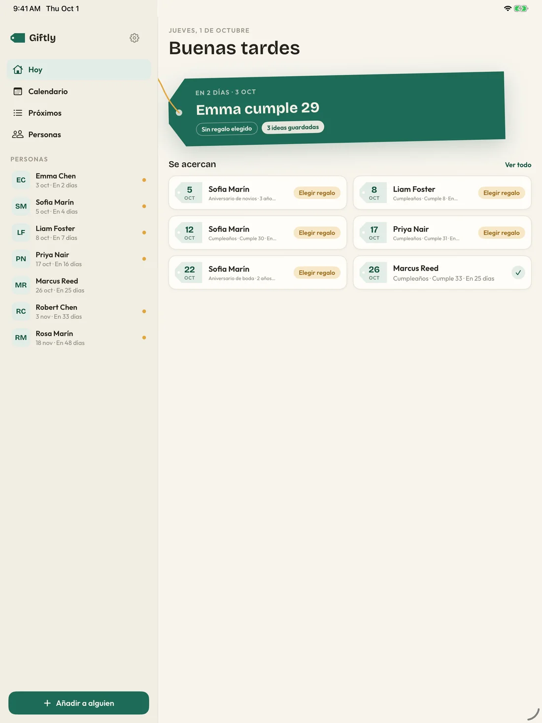 Giftly on iPad — es