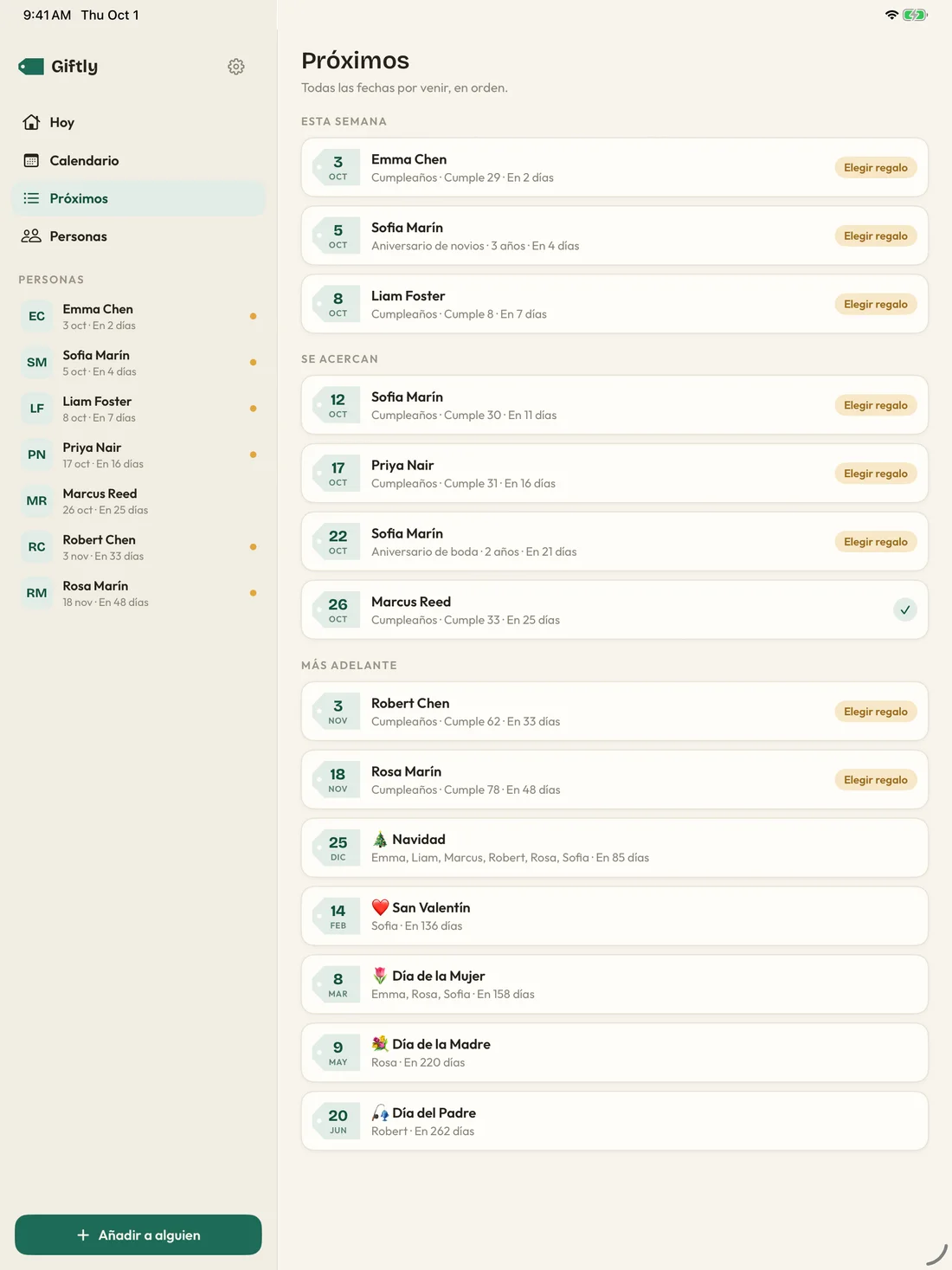 Giftly — Fechas importantes · iPad (es)