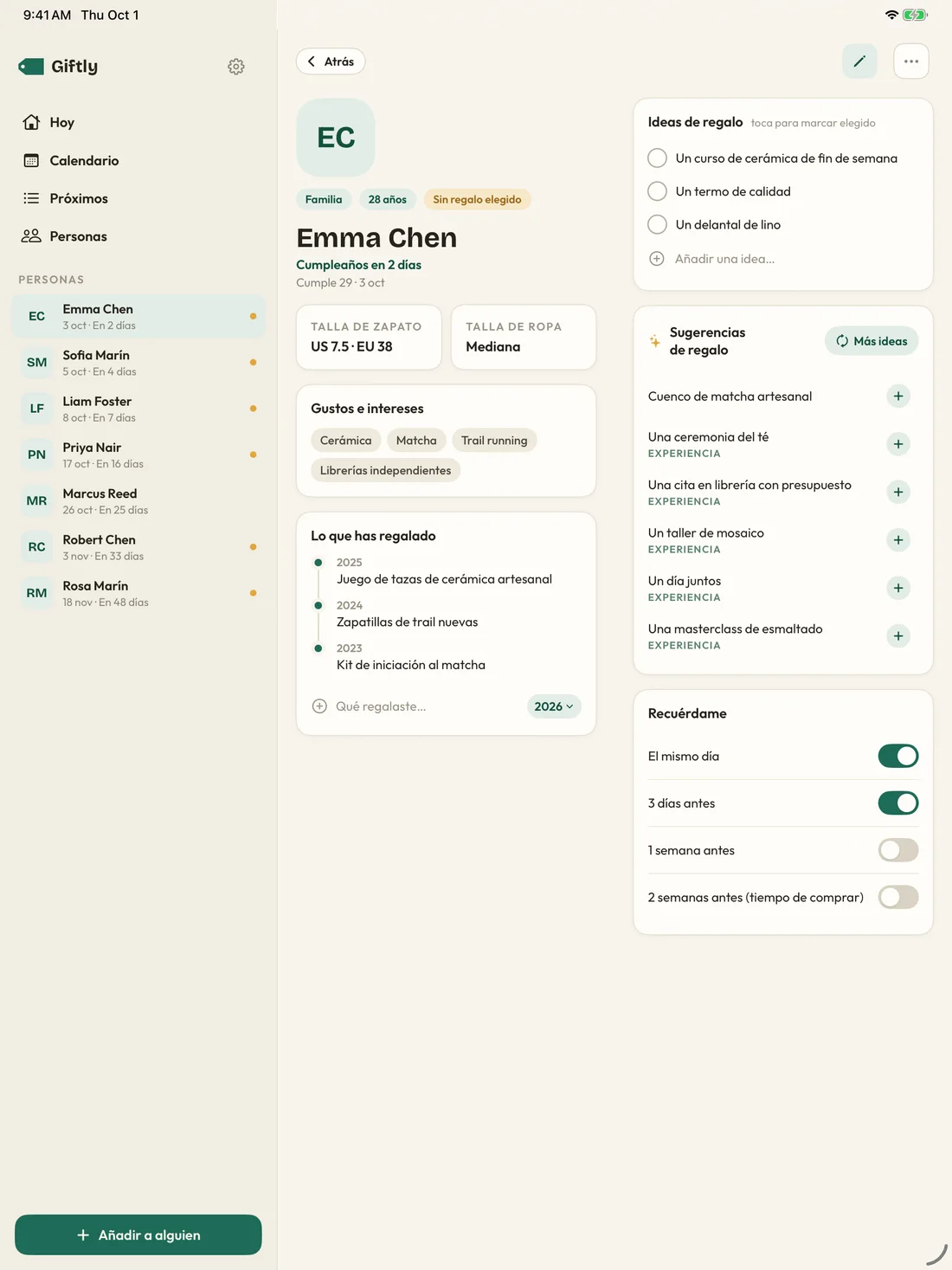 Giftly — Ideas concretas, no suposiciones · iPad (es)