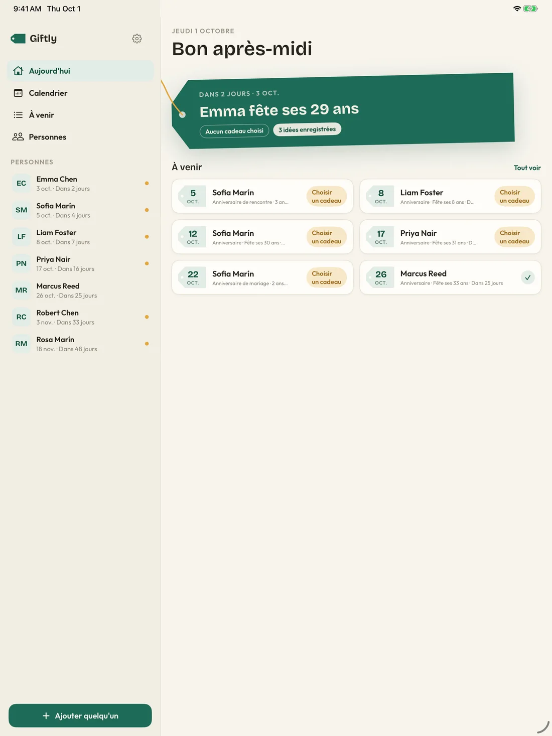 Giftly on iPad — fr