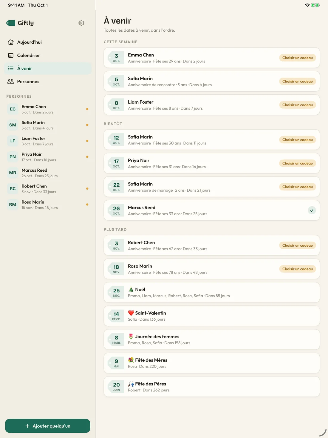 Giftly — Des dates qui comptent · iPad (fr)