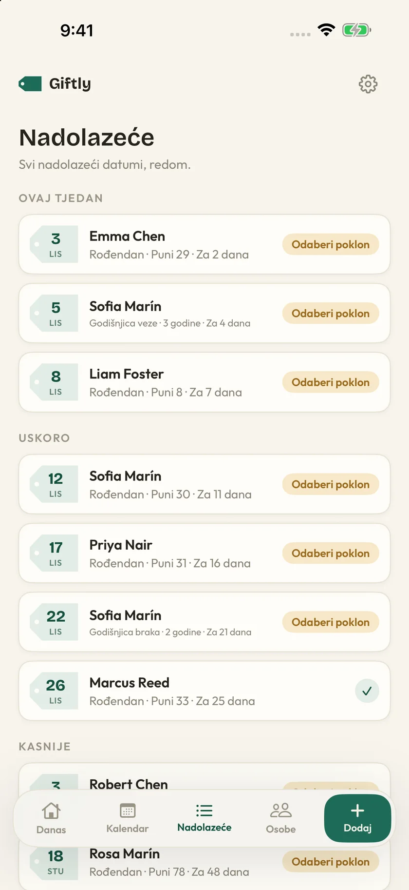 Giftly — Datumi koji su važni (hr)