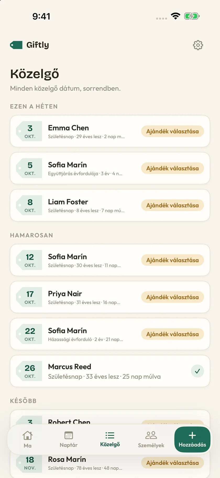 Giftly — Fontos dátumok (hu)