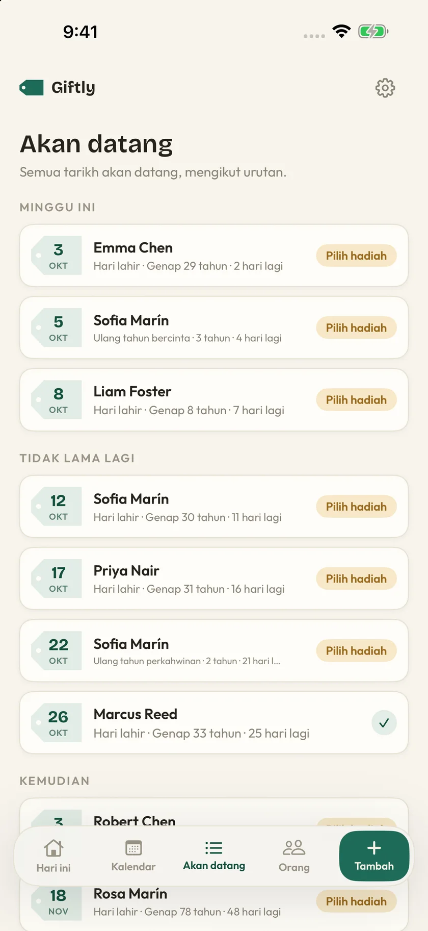 Giftly — Tarikh-tarikh penting (ms)