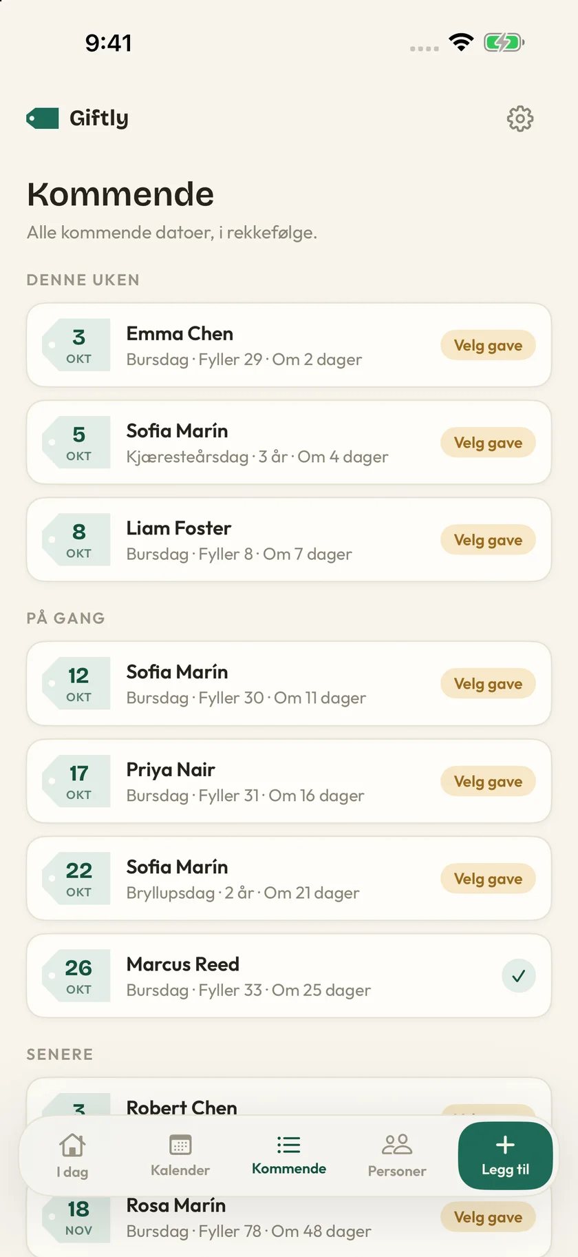 Giftly — Viktige datoer (nb)