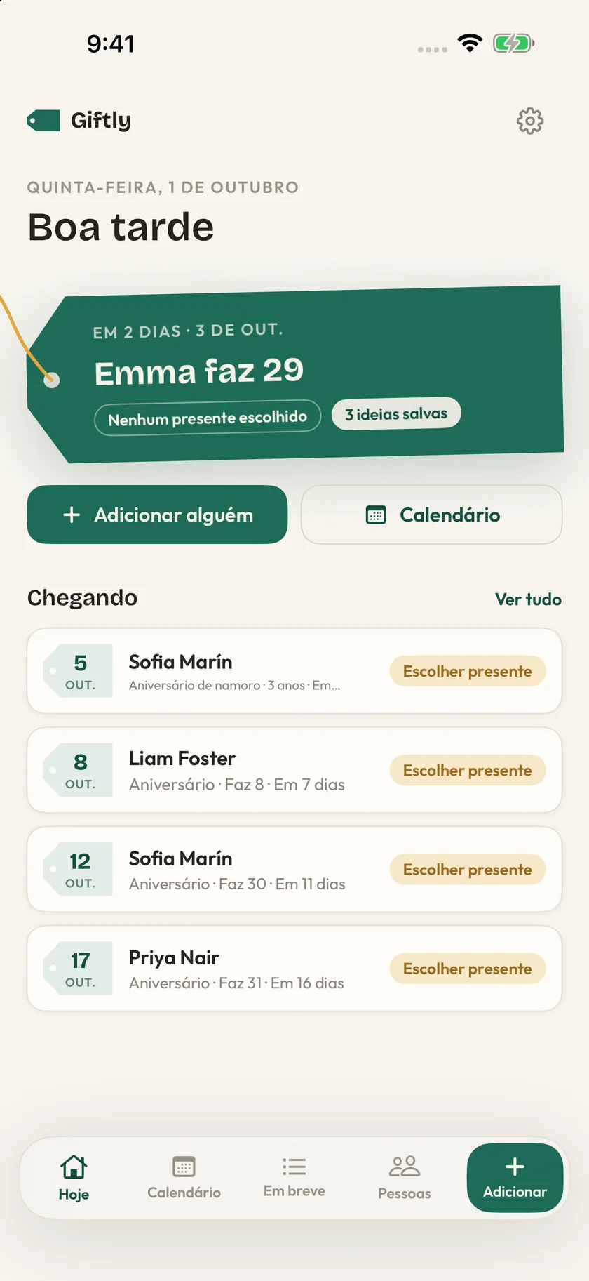 Giftly — Aniversários e ideias de presentes (pt-BR)