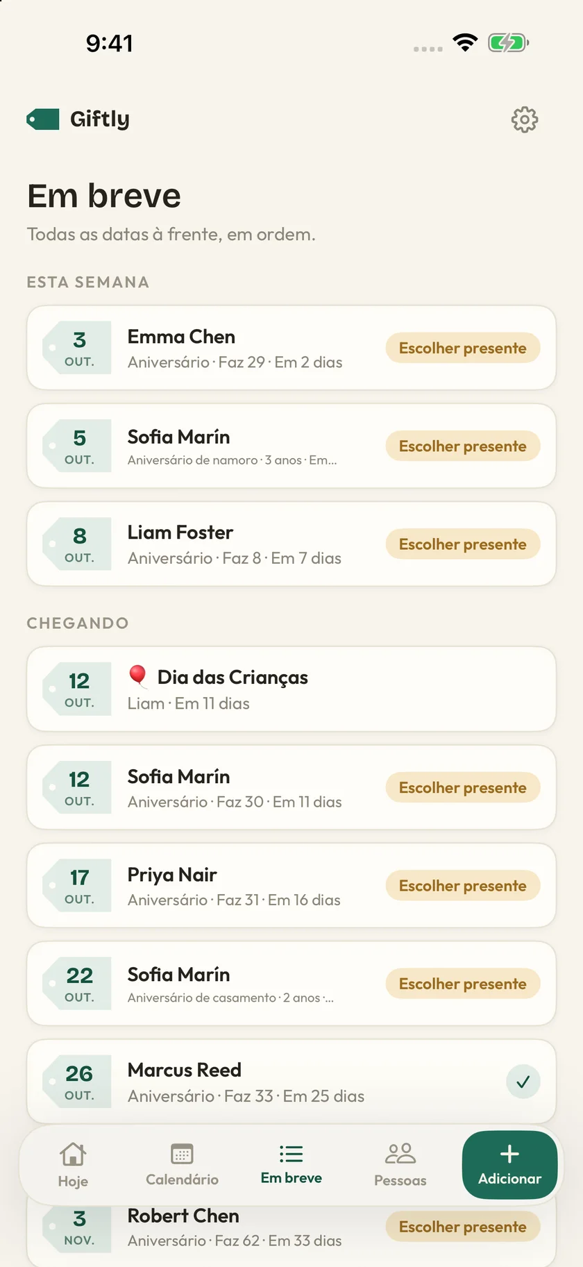 Giftly — Datas que importam (pt-BR)