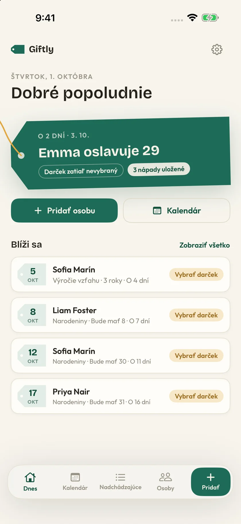 Giftly — Narodeniny a tipy na darčeky (sk)