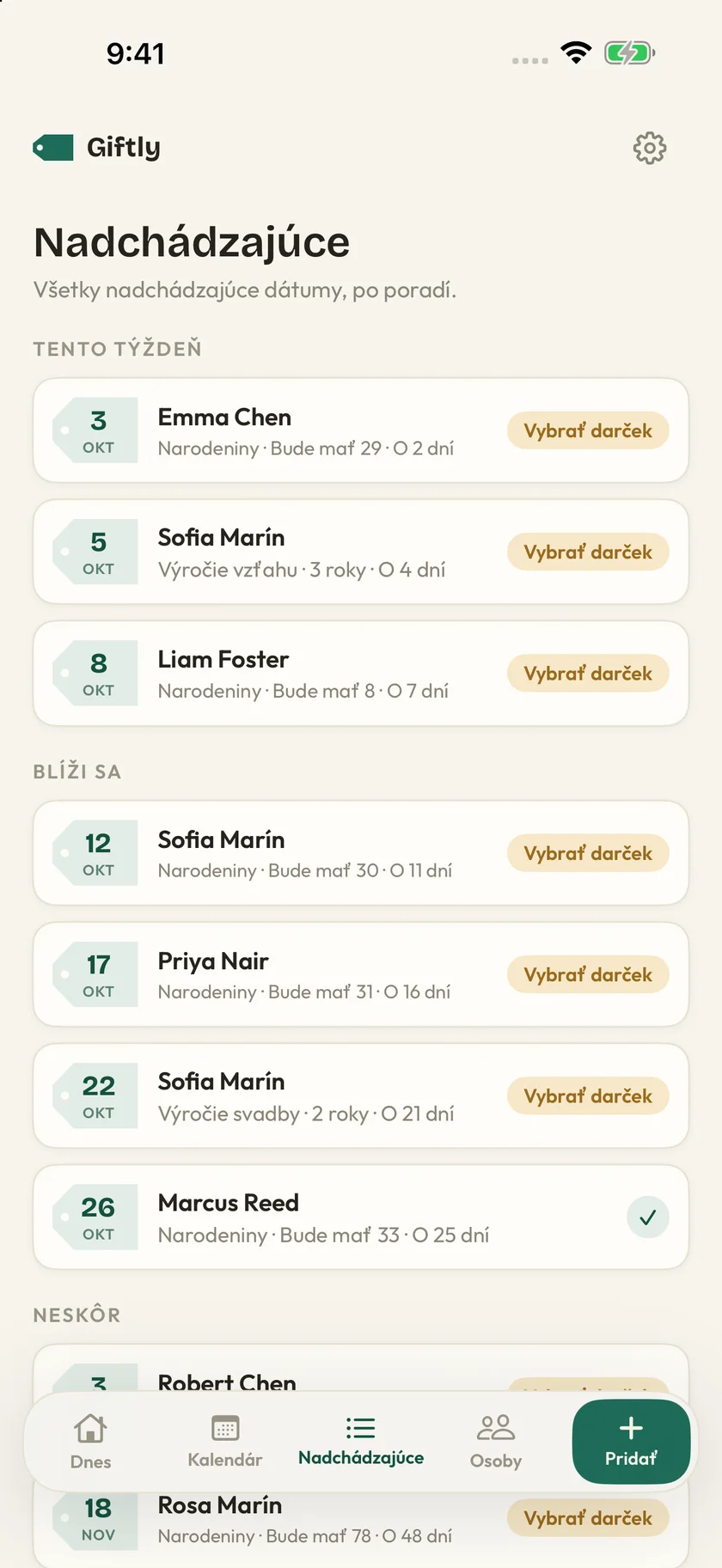 Giftly — Dôležité dátumy (sk)