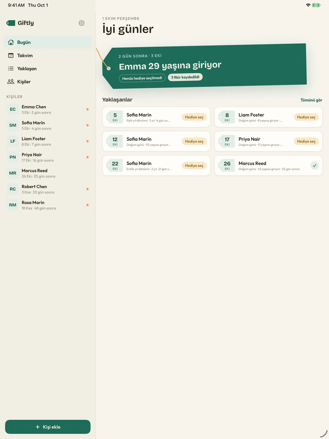 Giftly on iPad — tr
