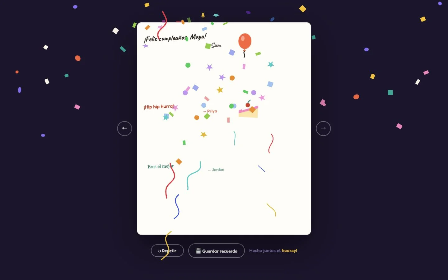 Hooray — La tarjeta terminada (es-419)