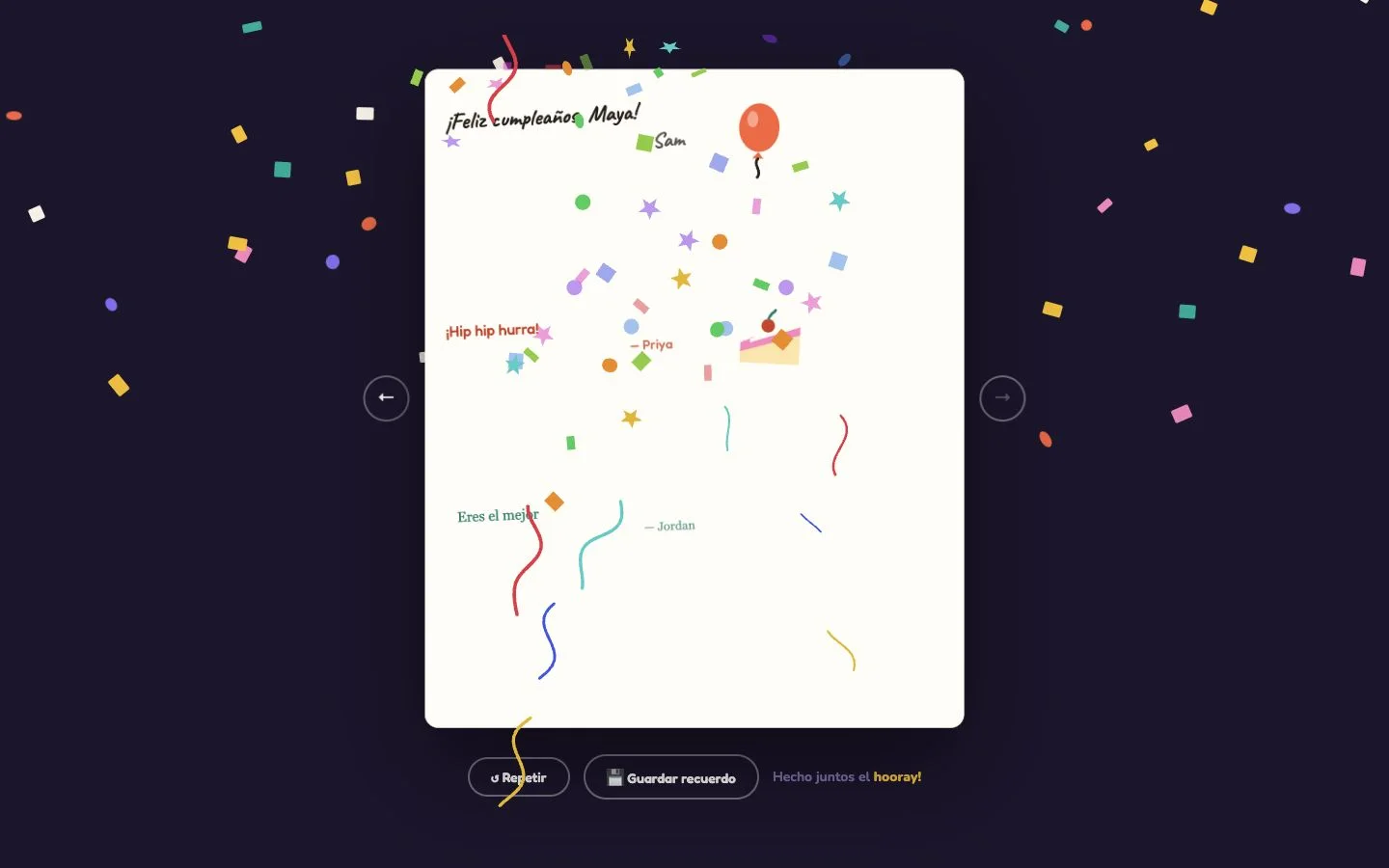 Hooray — La tarjeta terminada (es-US)