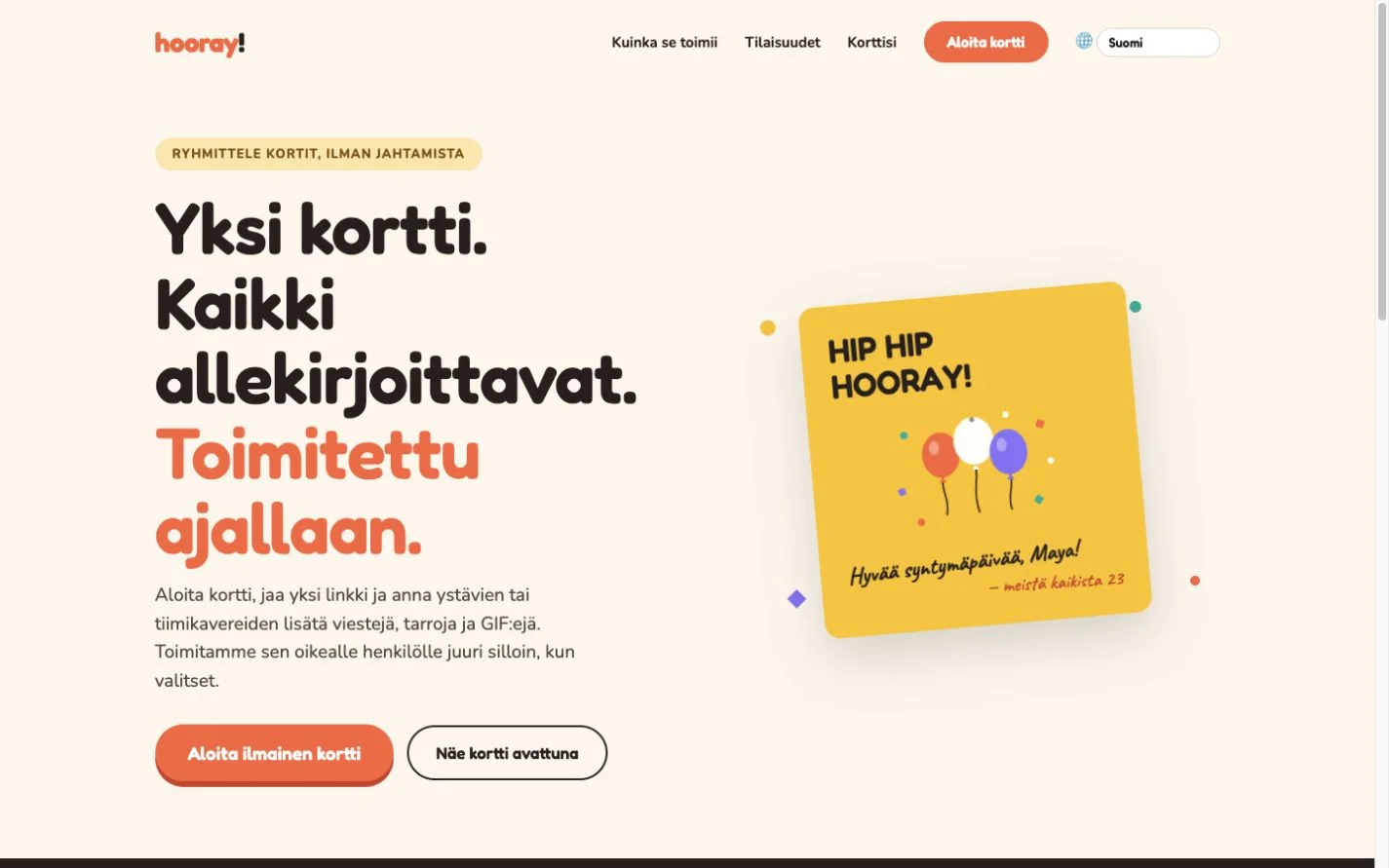 Hooray — Ryhmätervehdyskortti (fi)