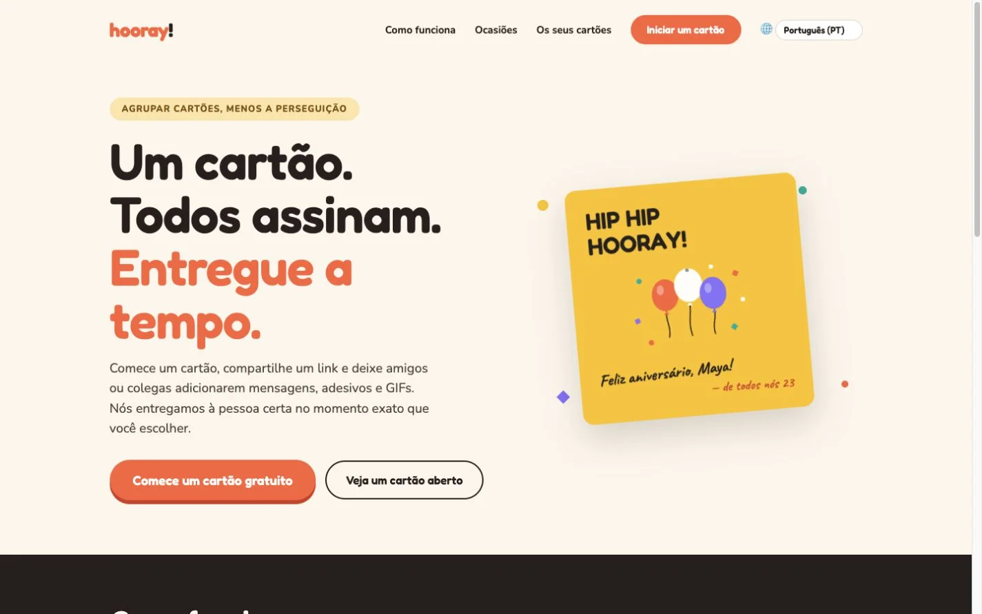 Hooray — Um cartão de felicitações em grupo. (pt-PT)