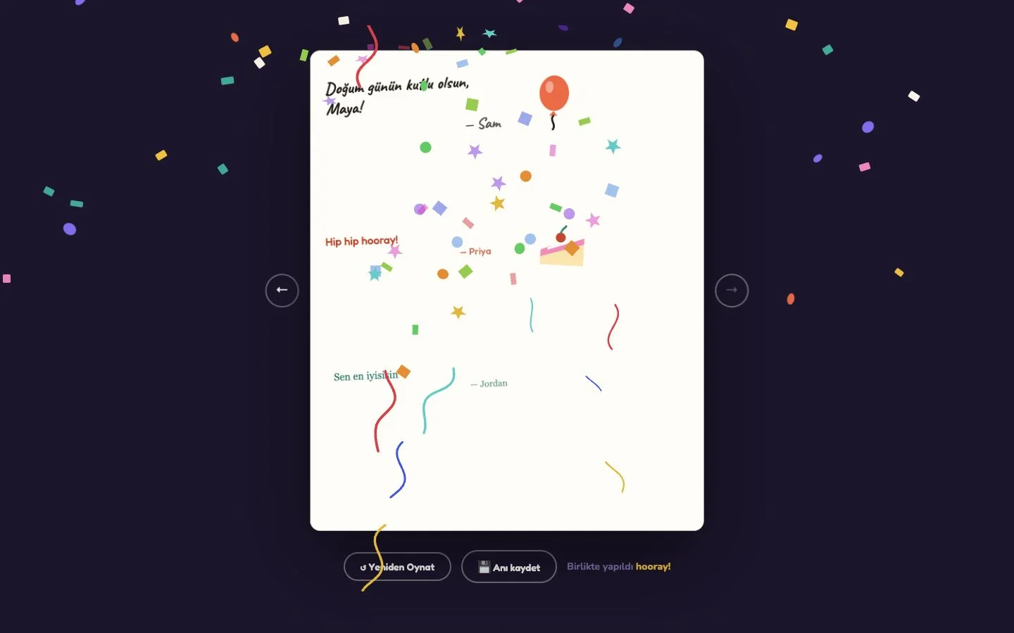 Hooray — Tamamlanmış kart (tr)