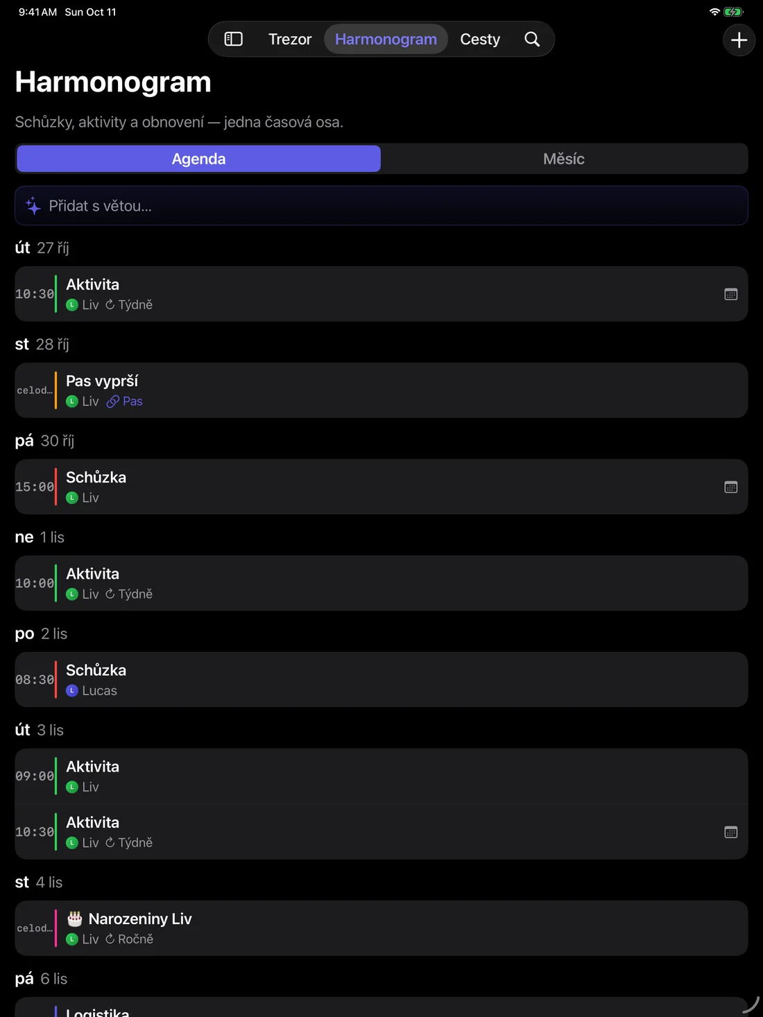 Kinfold — Jeden rodinný rozvrh. · iPad (cs)