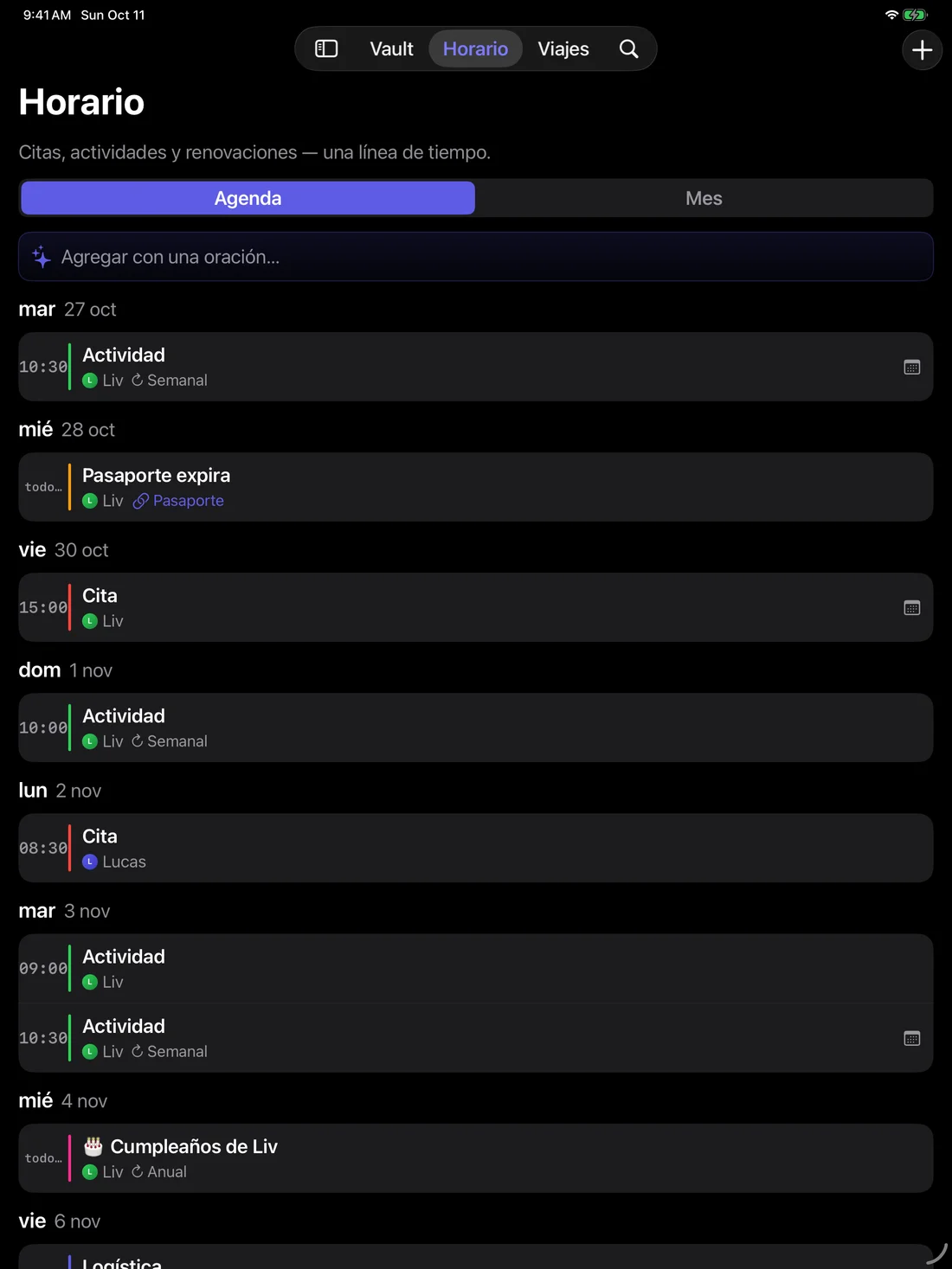 Kinfold — Una agenda para la familia. · iPad (es-US)