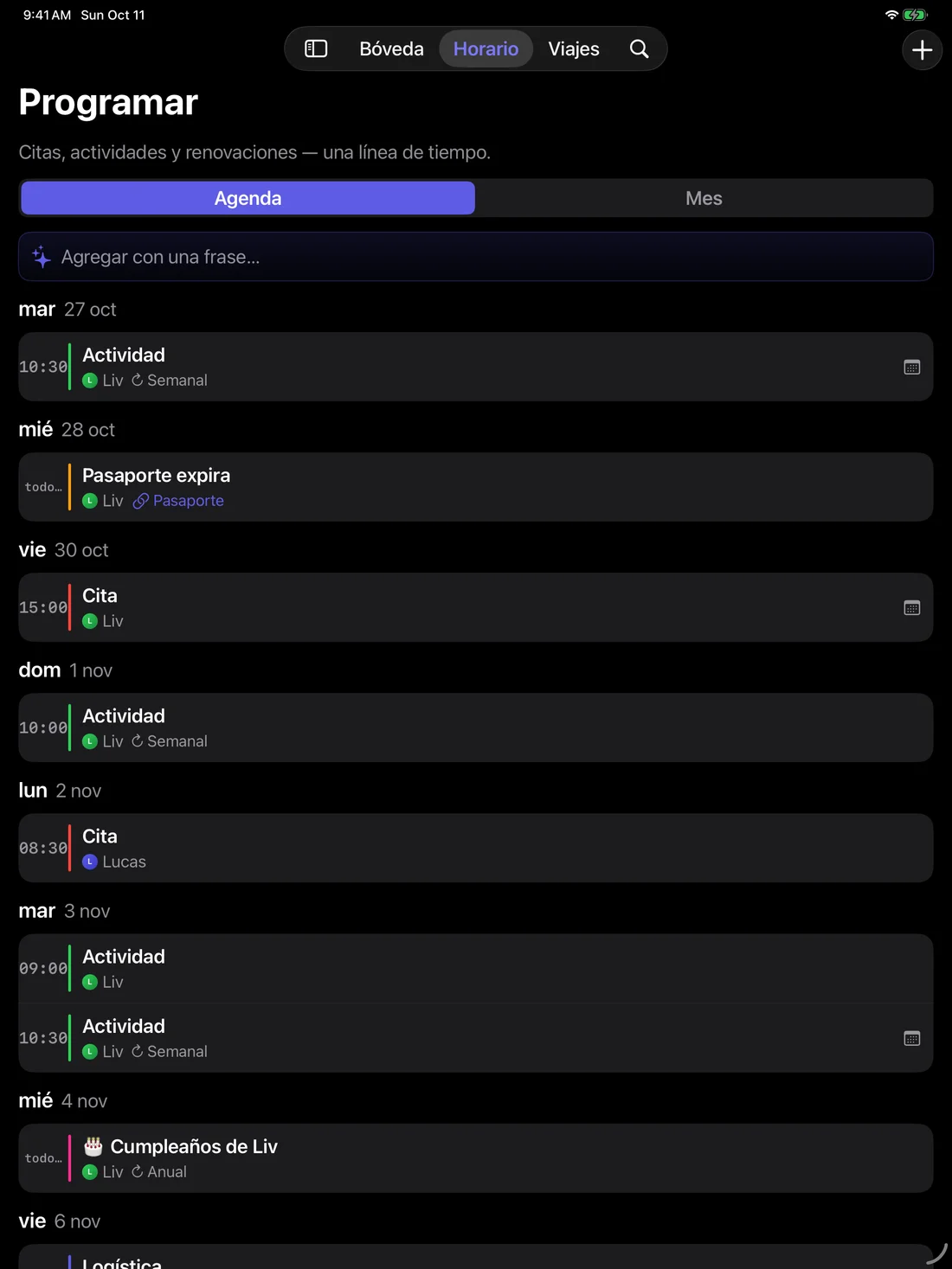 Kinfold — Una agenda para la familia. · iPad (es)