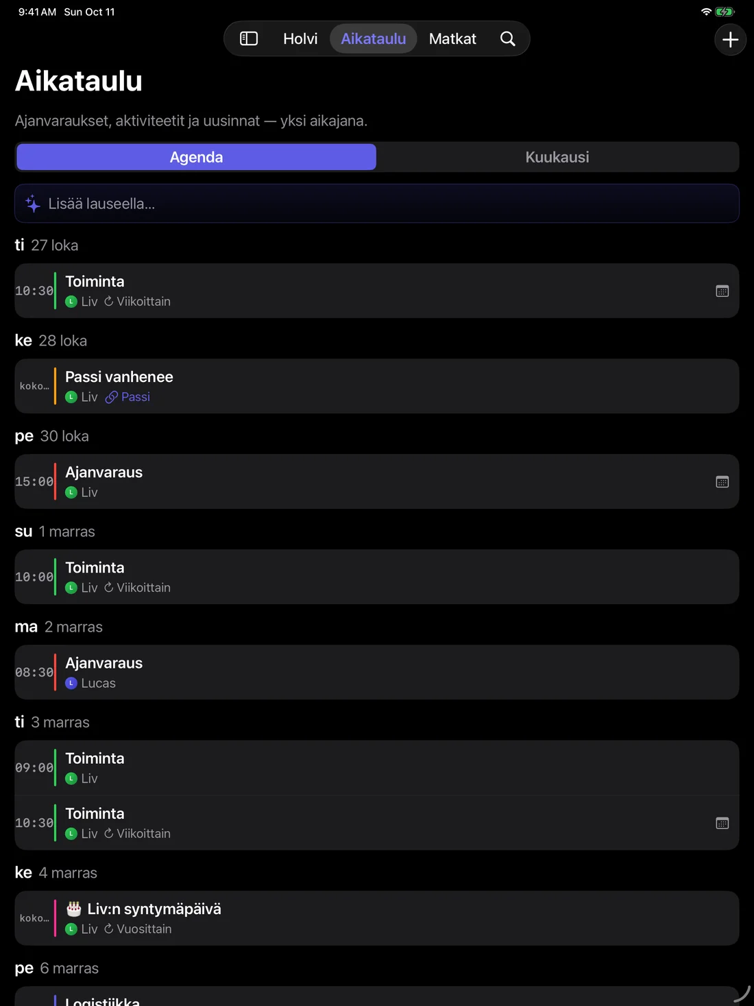 Kinfold — Perheen yhteinen aikataulu. · iPad (fi)