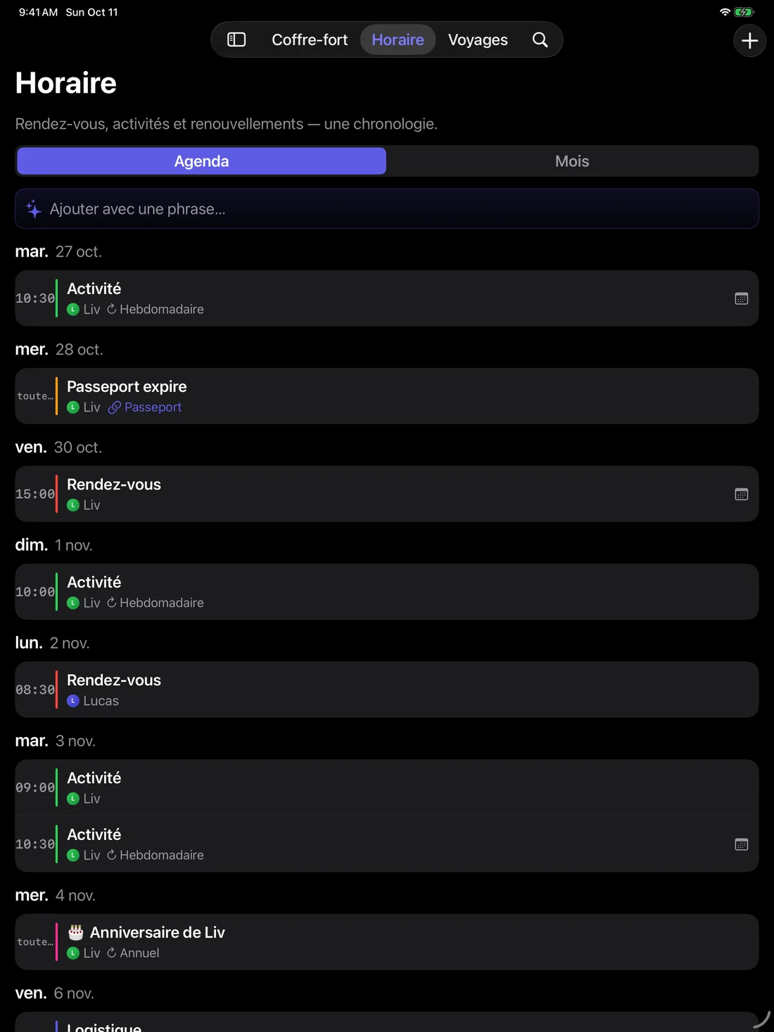 Kinfold — Un agenda pour toute la famille. · iPad (fr-CA)