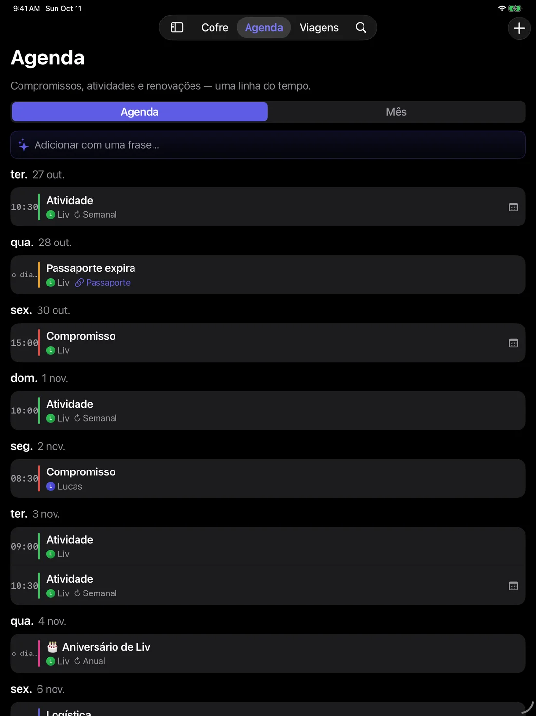 Kinfold — Uma agenda para a família. · iPad (pt-PT)