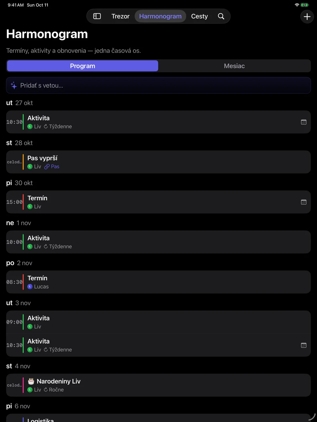 Kinfold — Jeden rodinný rozvrh. · iPad (sk)