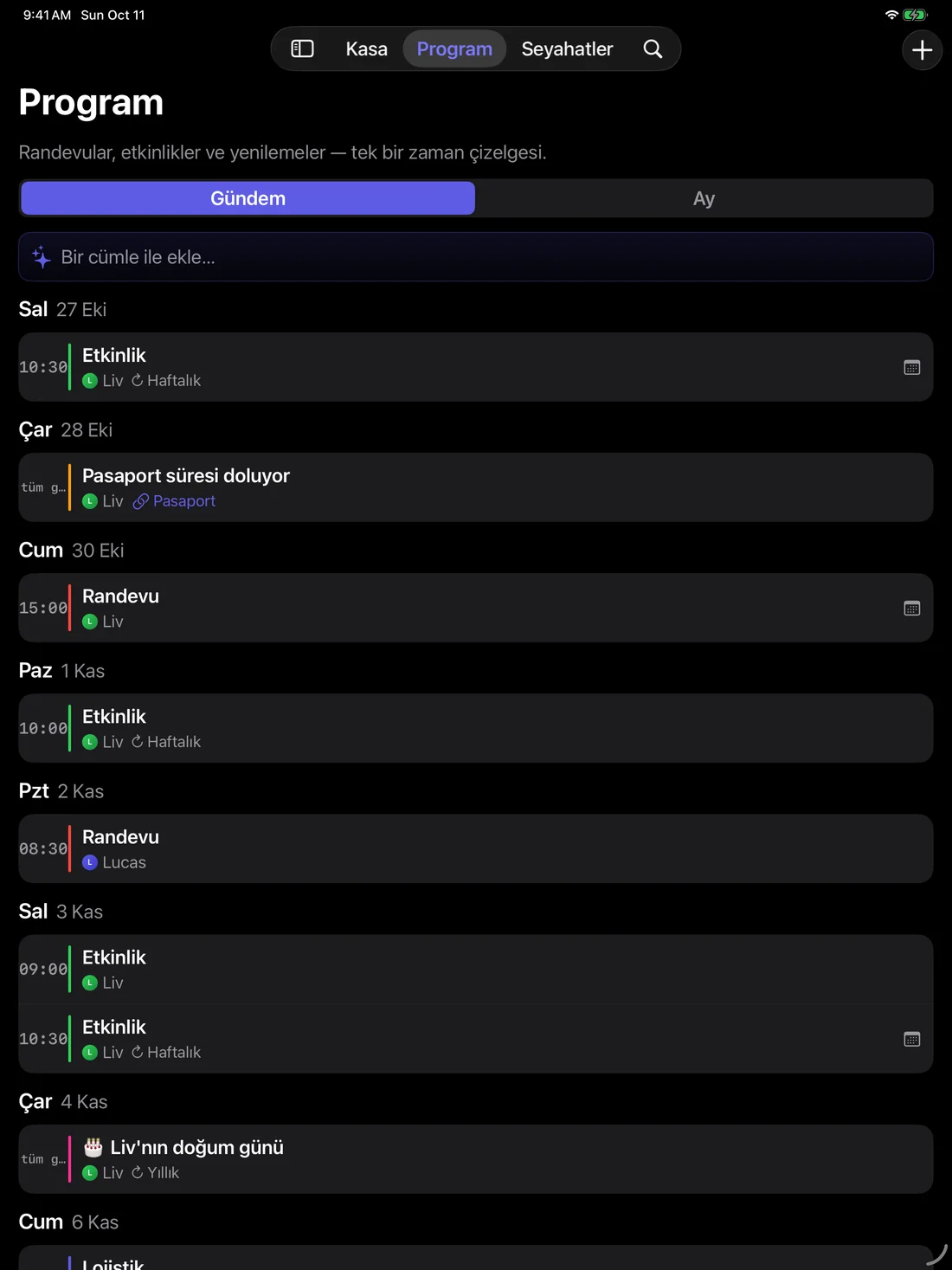 Kinfold — Ailenin ortak takvimi. · iPad (tr)