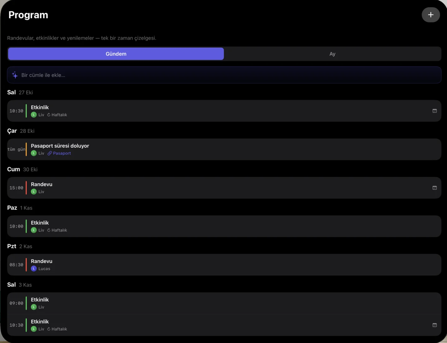 Kinfold — Ailenin ortak takvimi. · Apple Vision Pro (tr)