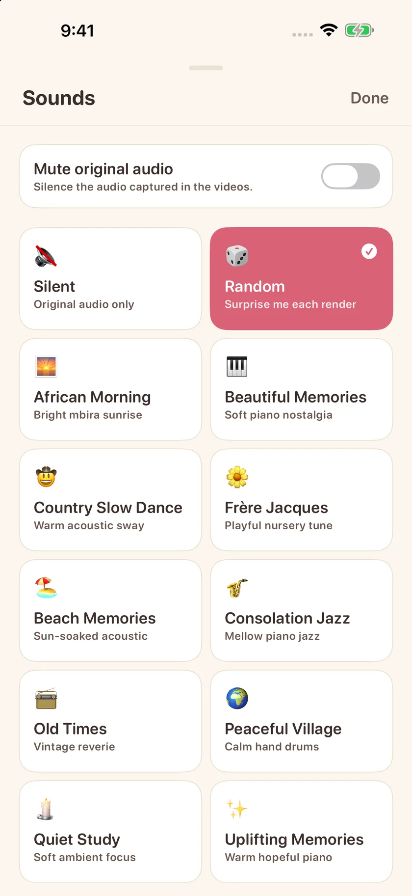 Memories — Soundtrack choices (en-GB)