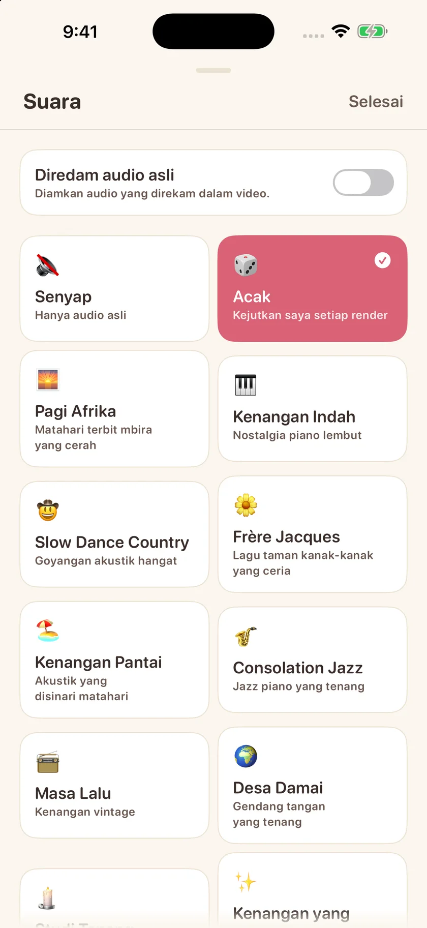 Memories — Pilihan musik latar (id)