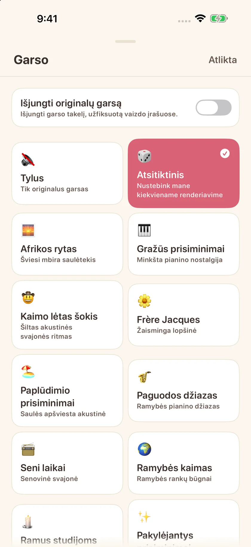 Memories — Garso takelių pasirinkimas (lt)