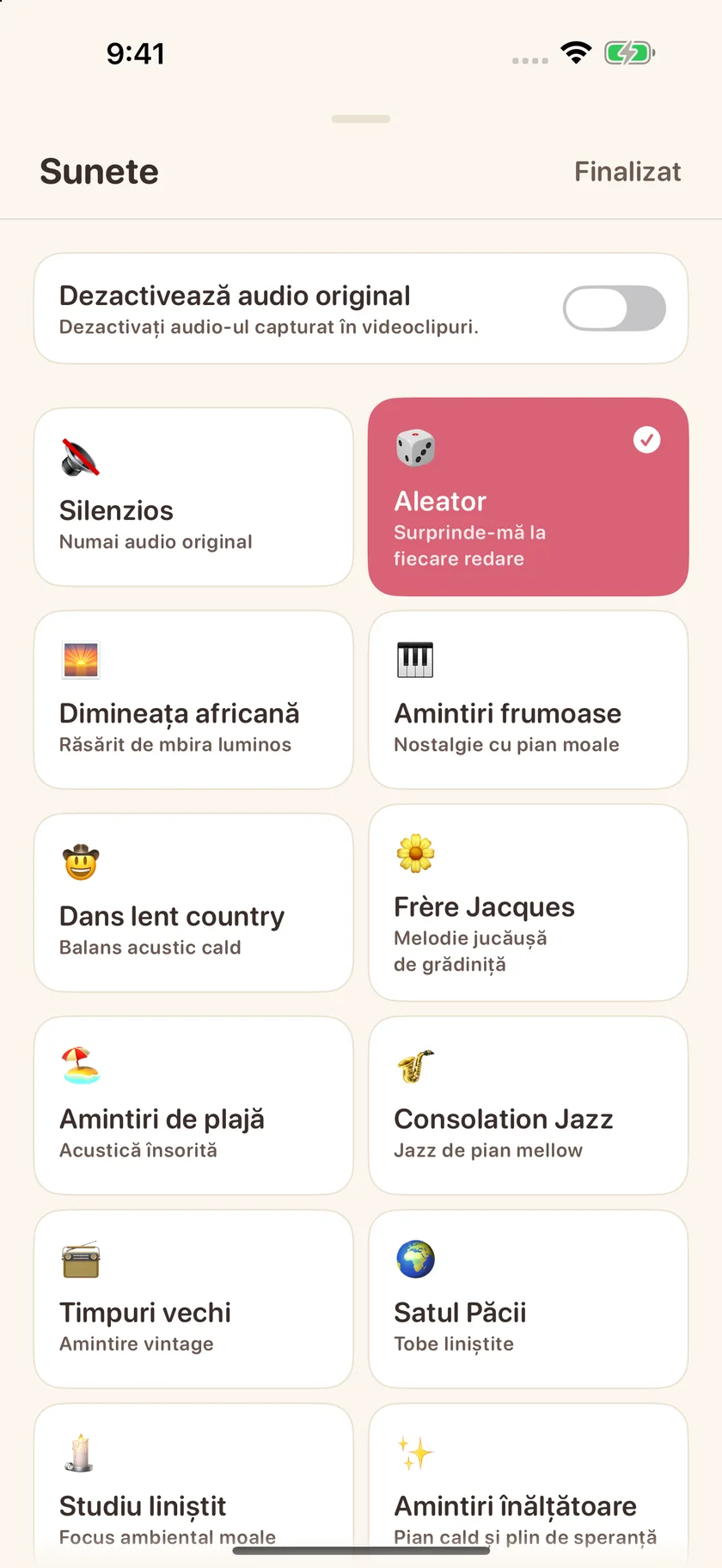 Memories — Opțiuni pentru coloana sonoră (ro)