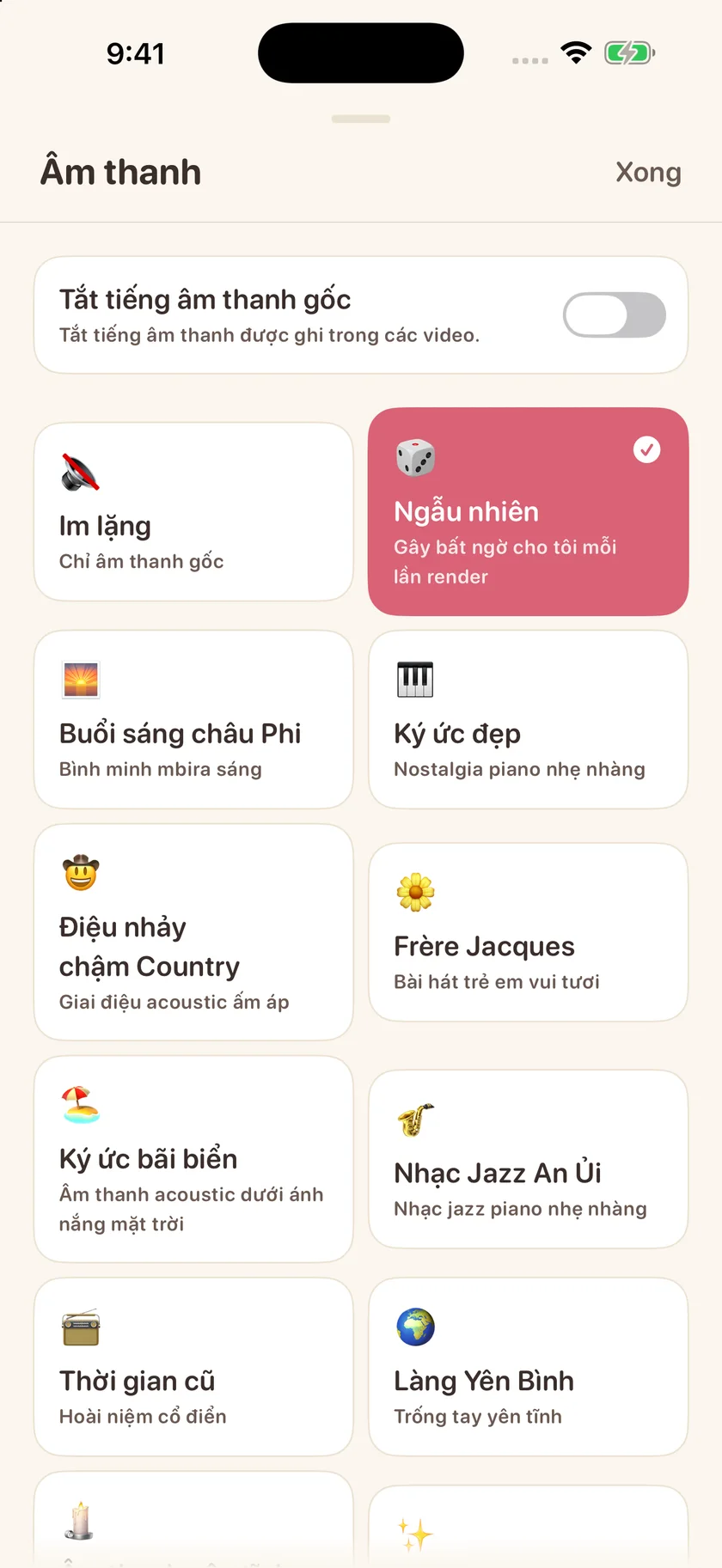 Memories — Các lựa chọn nhạc nền (vi)
