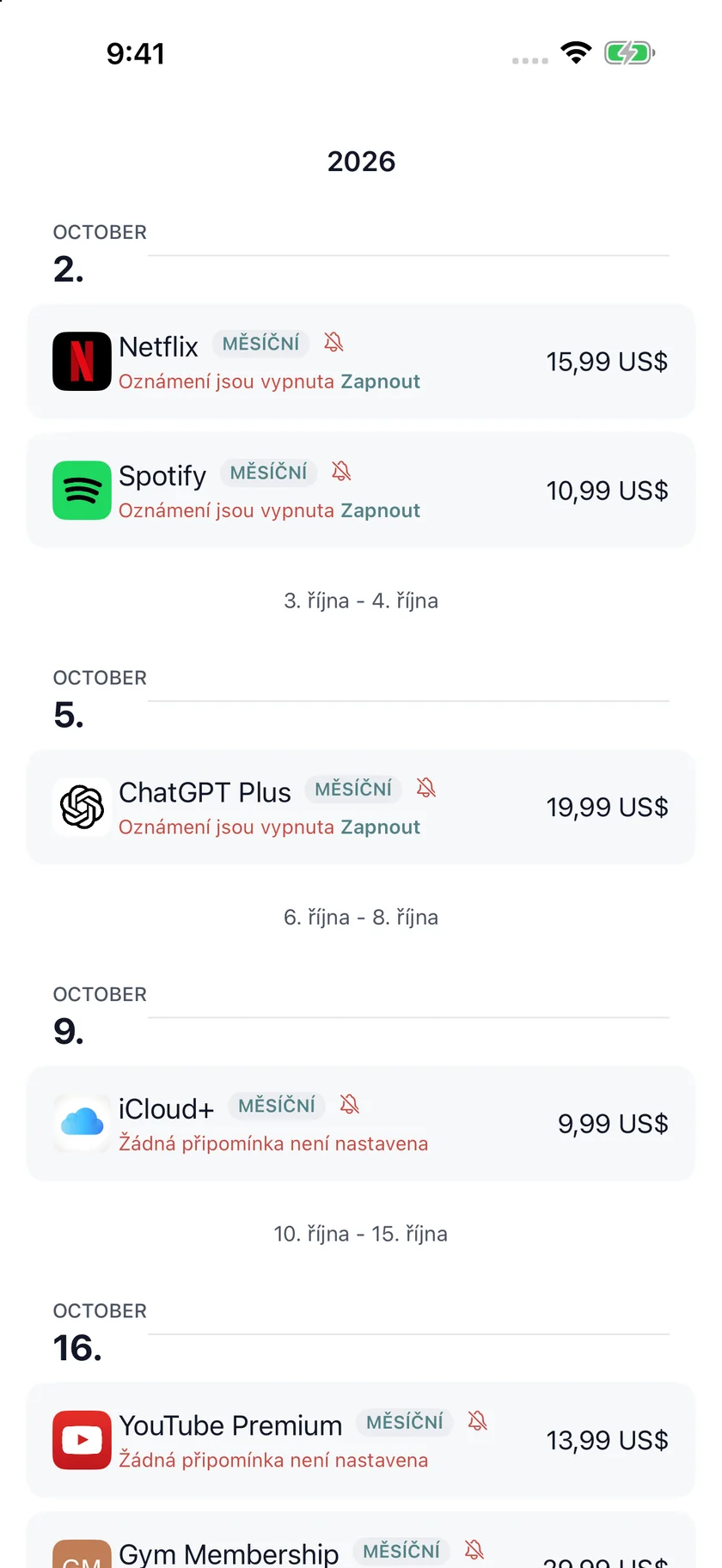 MyRenewals — Kalendář obnovení (cs)