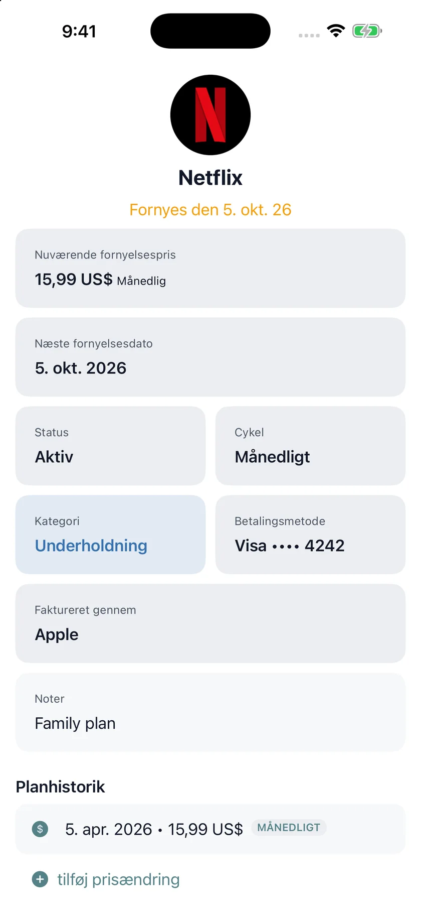 MyRenewals — Detaljer om abonnement (da)