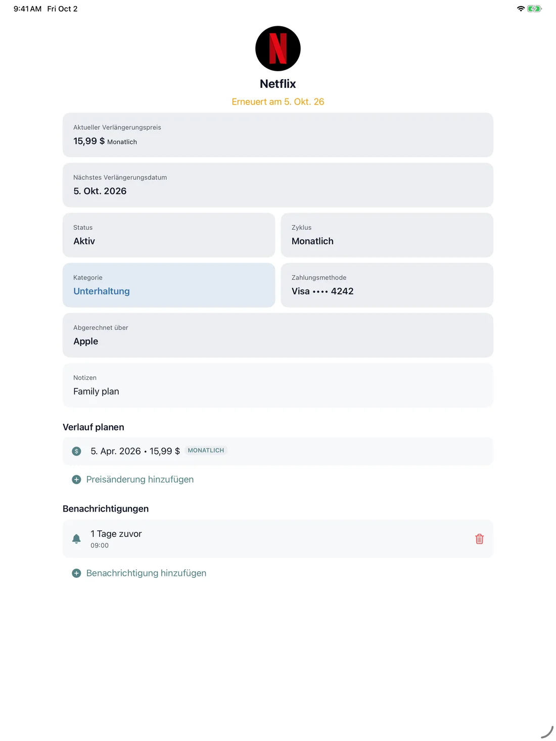 MyRenewals — Abo-Details · iPad (de)