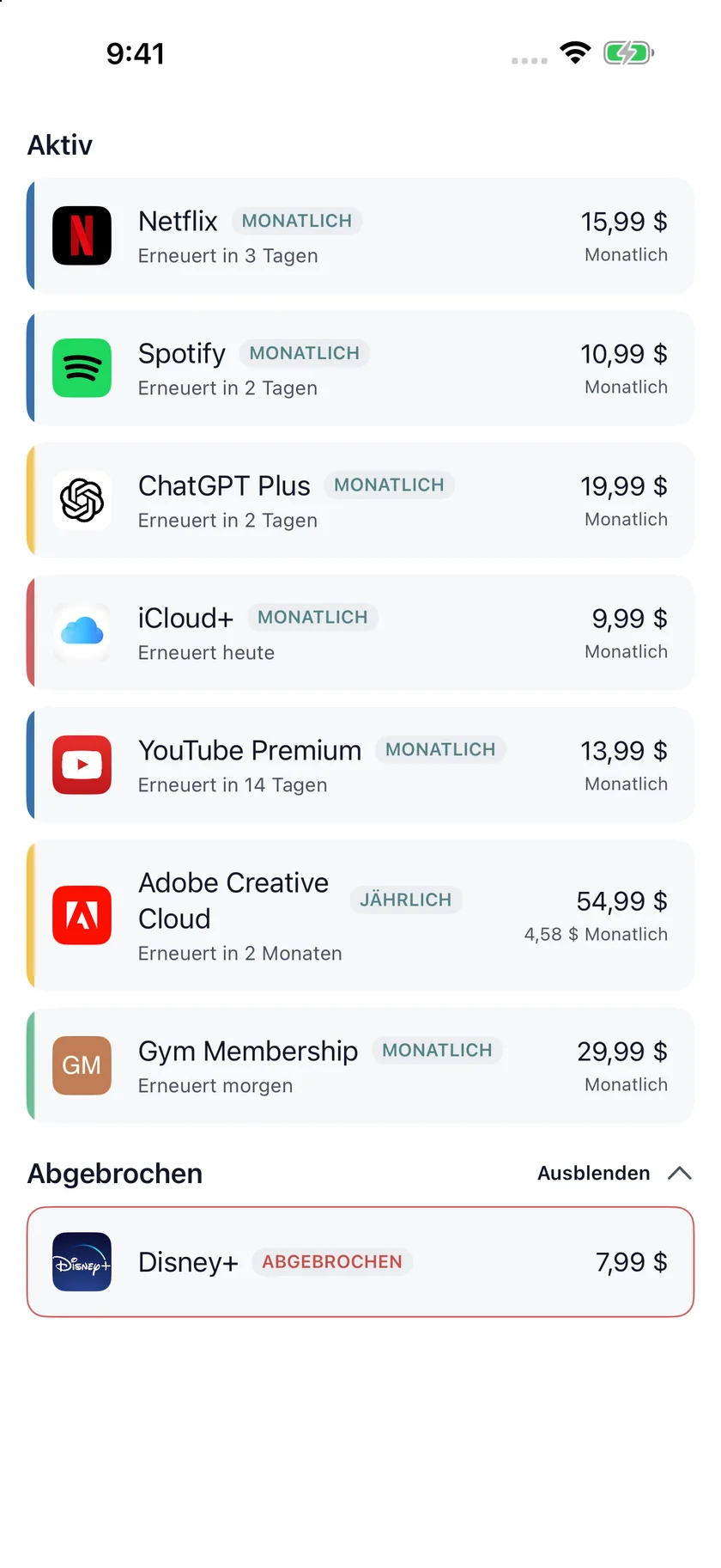 MyRenewals — Abo-Liste (de)