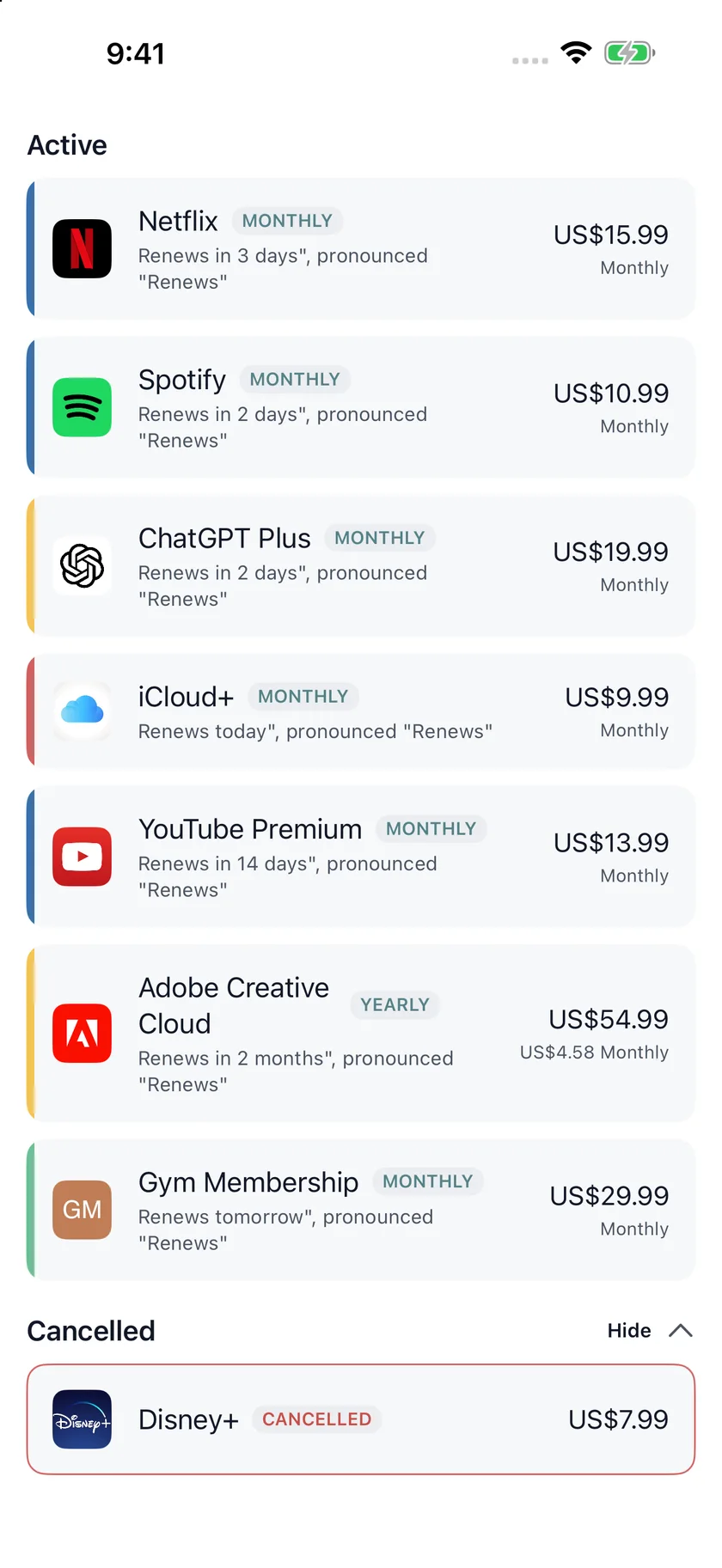 MyRenewals — Subscription list (en-GB)