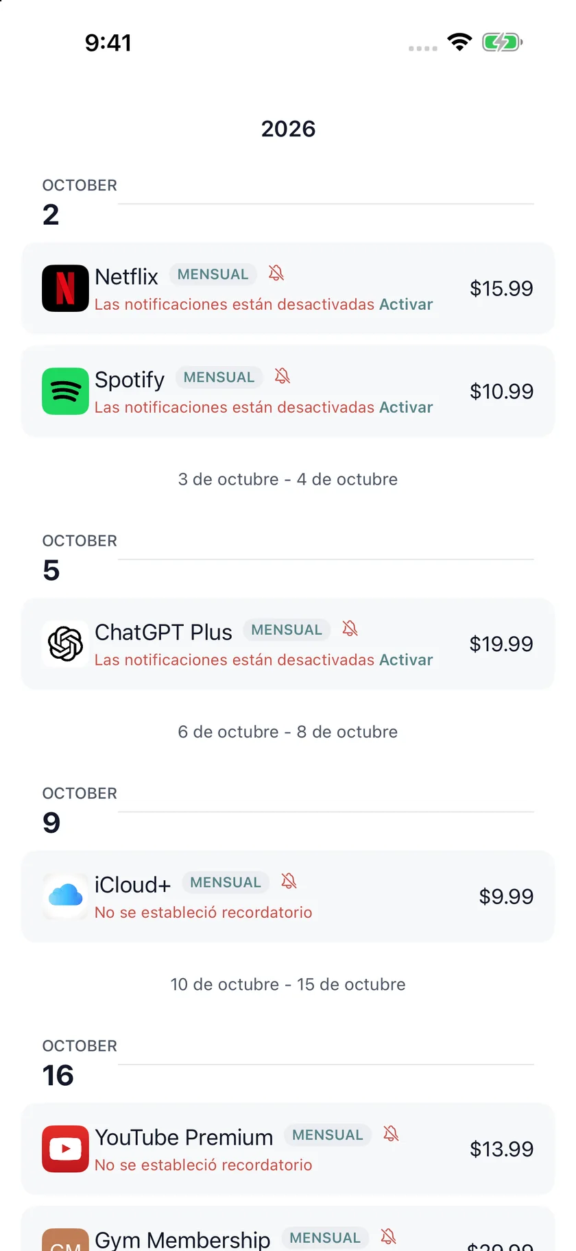MyRenewals — Calendario de renovaciones (es-US)