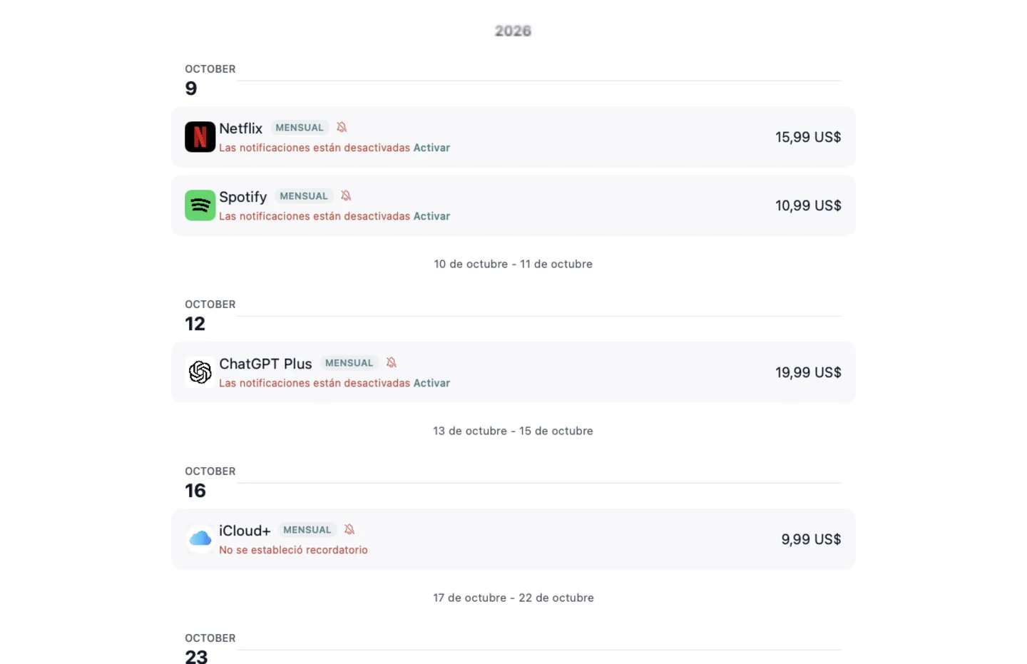 MyRenewals — Calendario de renovaciones · Mac (es)