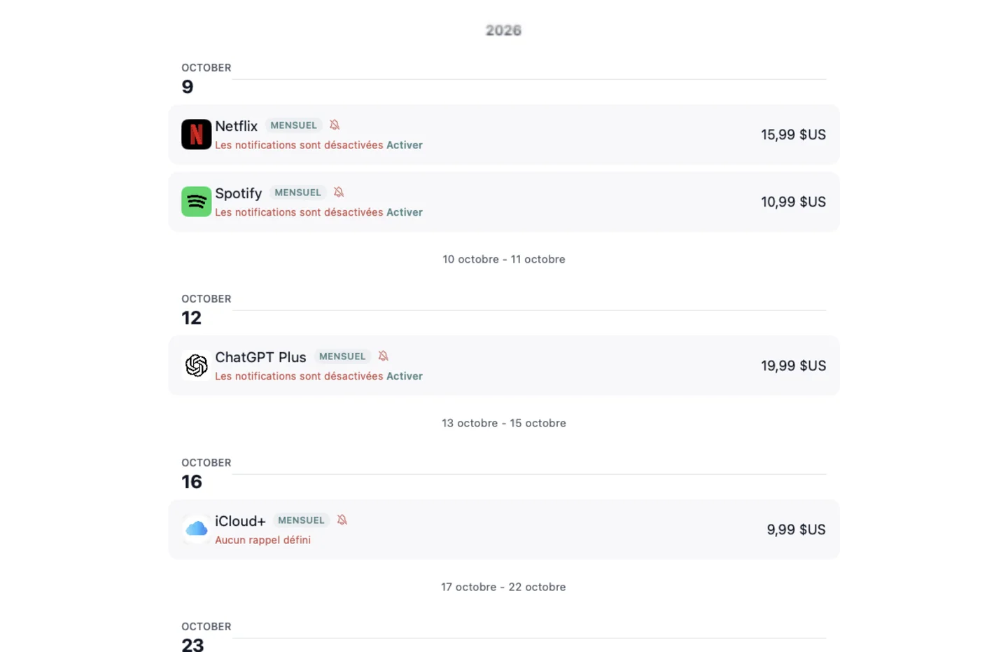 MyRenewals — Calendrier des renouvellements · Mac (fr)